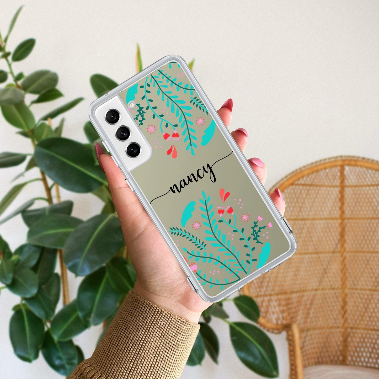 Blue Floral Customize Transparent Silicon Case For Samsung