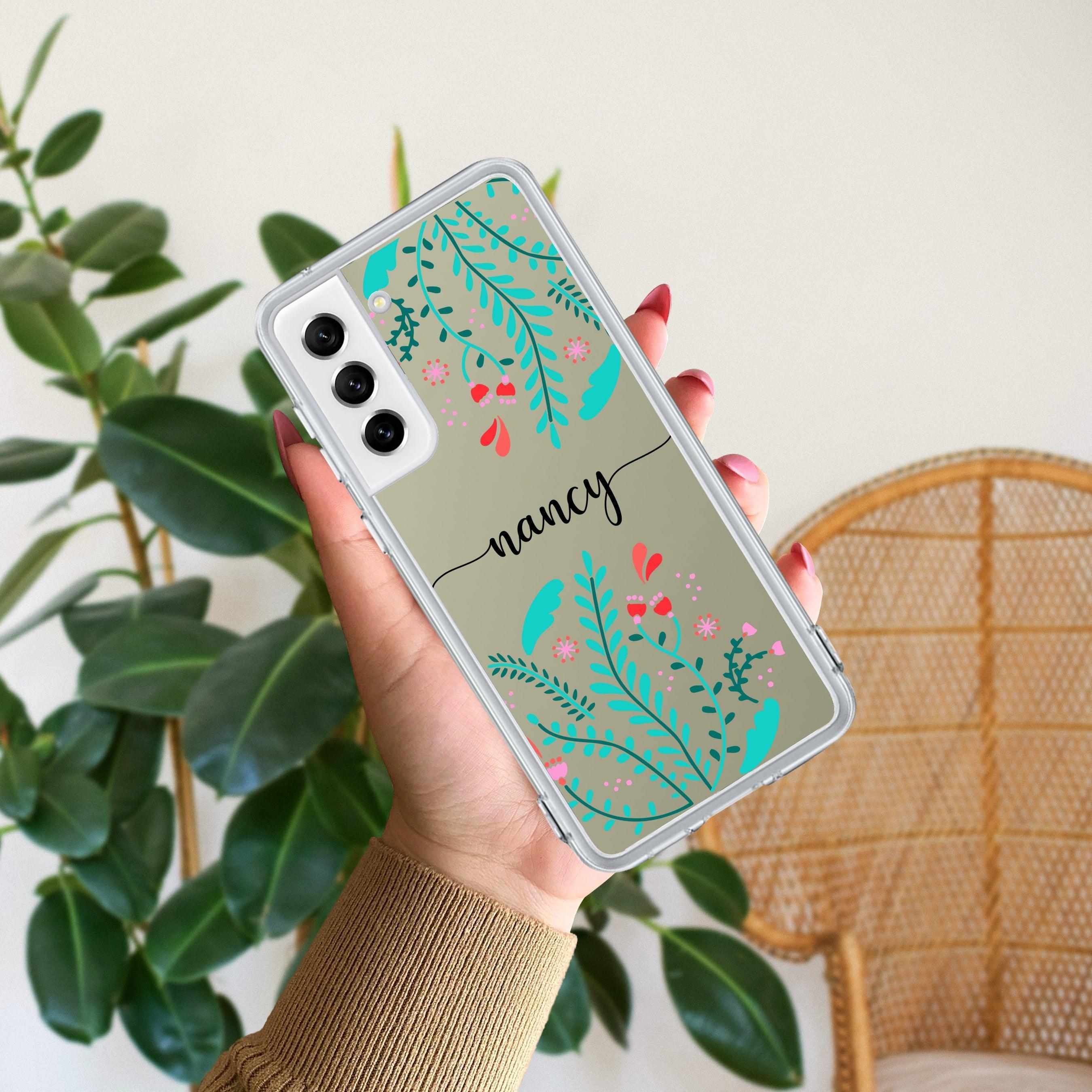 Blue Floral Customize Transparent Silicon Case For Samsung Galaxy S22 Plus 5G