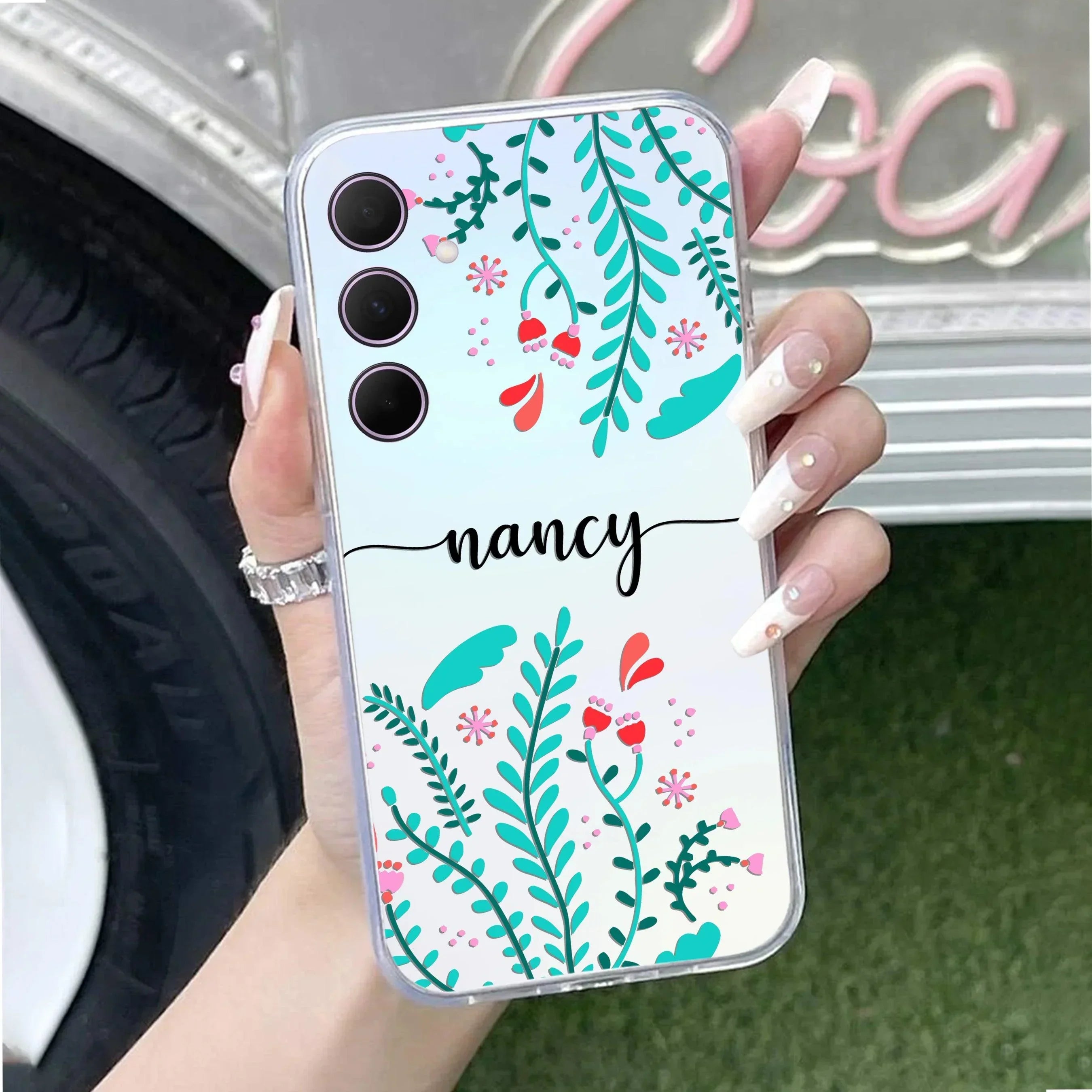 Blue Floral Customize Transparent Silicon Case For Samsung Galaxy A70 / A70s