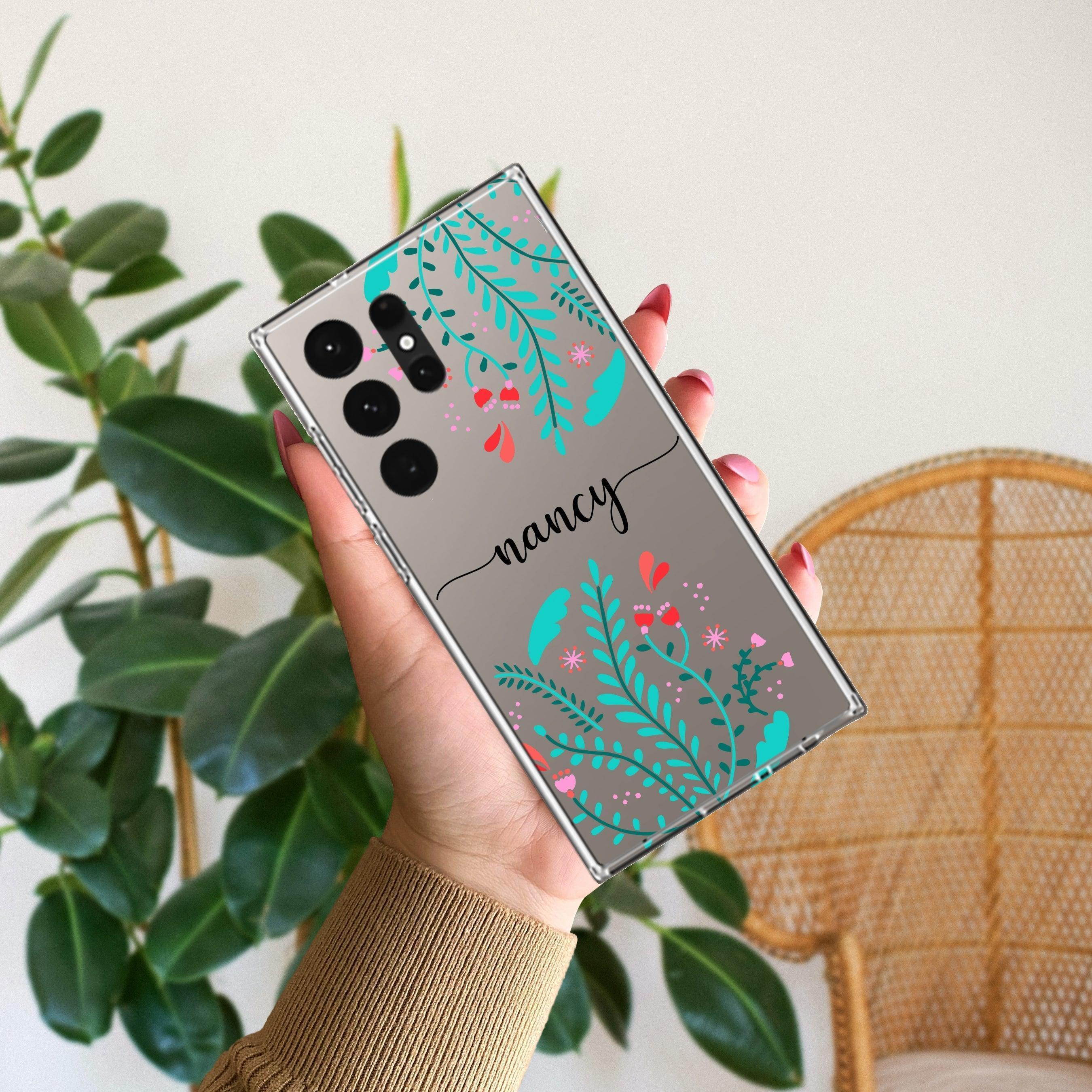 Blue Floral Customize Transparent Silicon Case For Samsung Galaxy S23 Ultra 5G