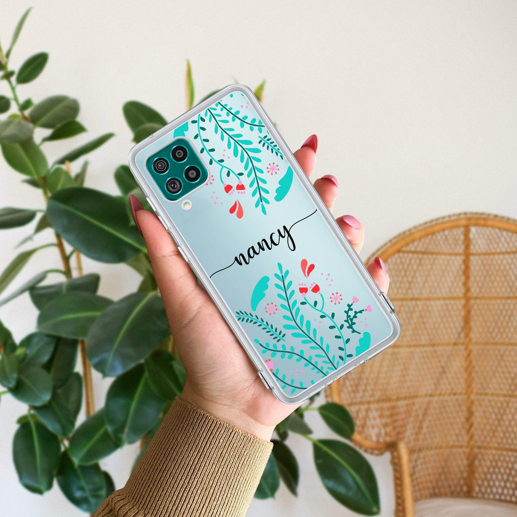 Blue Floral Customize Anti Yellow Case For Samsung Galaxy A12 / M12 / F12