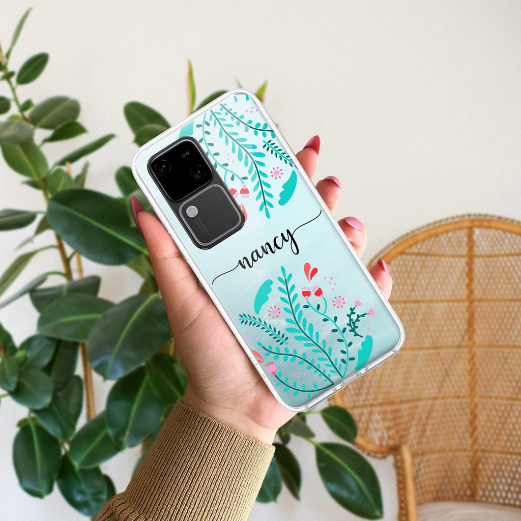 Blue Floral Customize Transparent Silicon Case For Vivo Y21 / Vivo Y21A / Vivo Y21E /Vivo Y21S/ Vivo Y21T