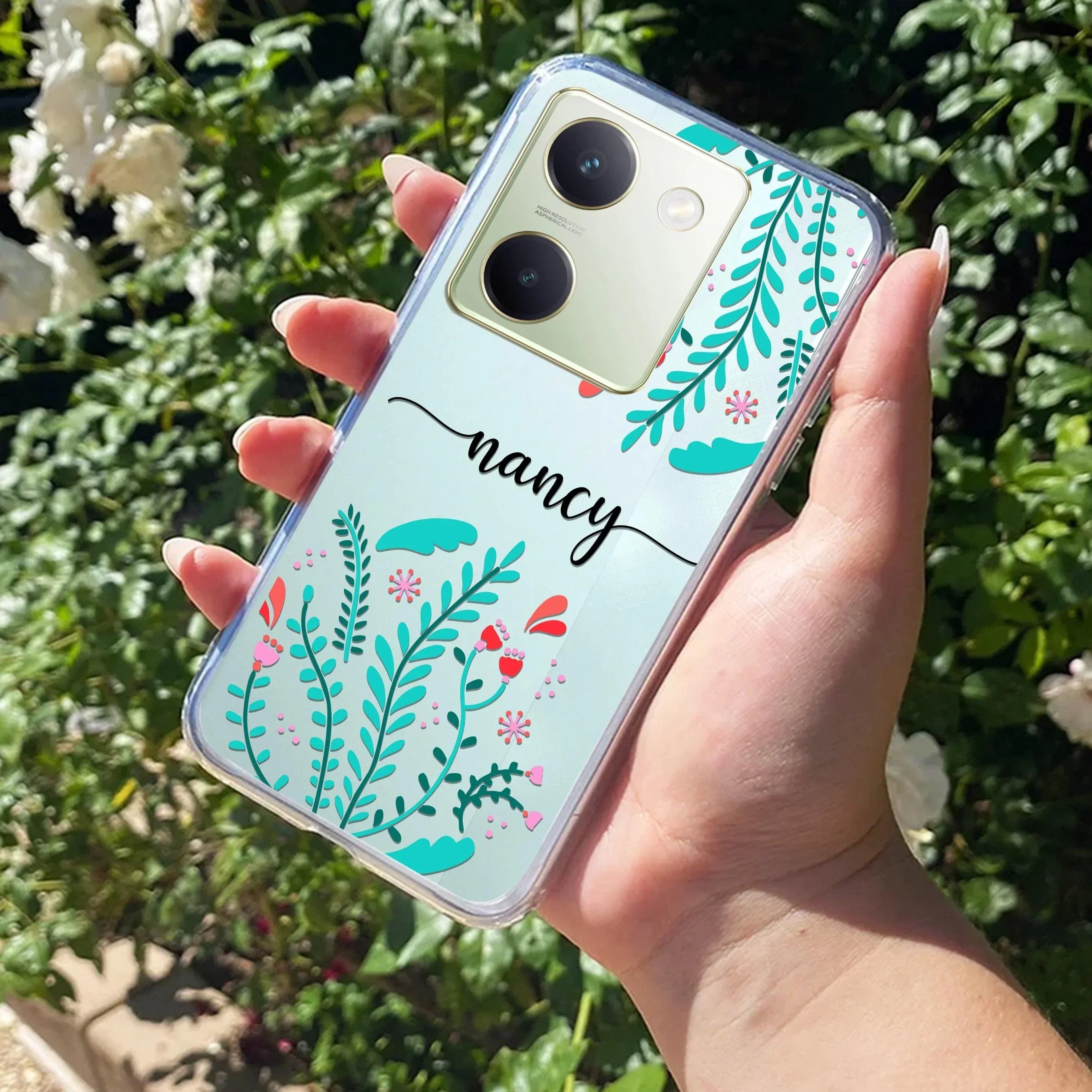 Blue Floral Customize Transparent Silicon Case For Vivo X90 Pro Plus 5G