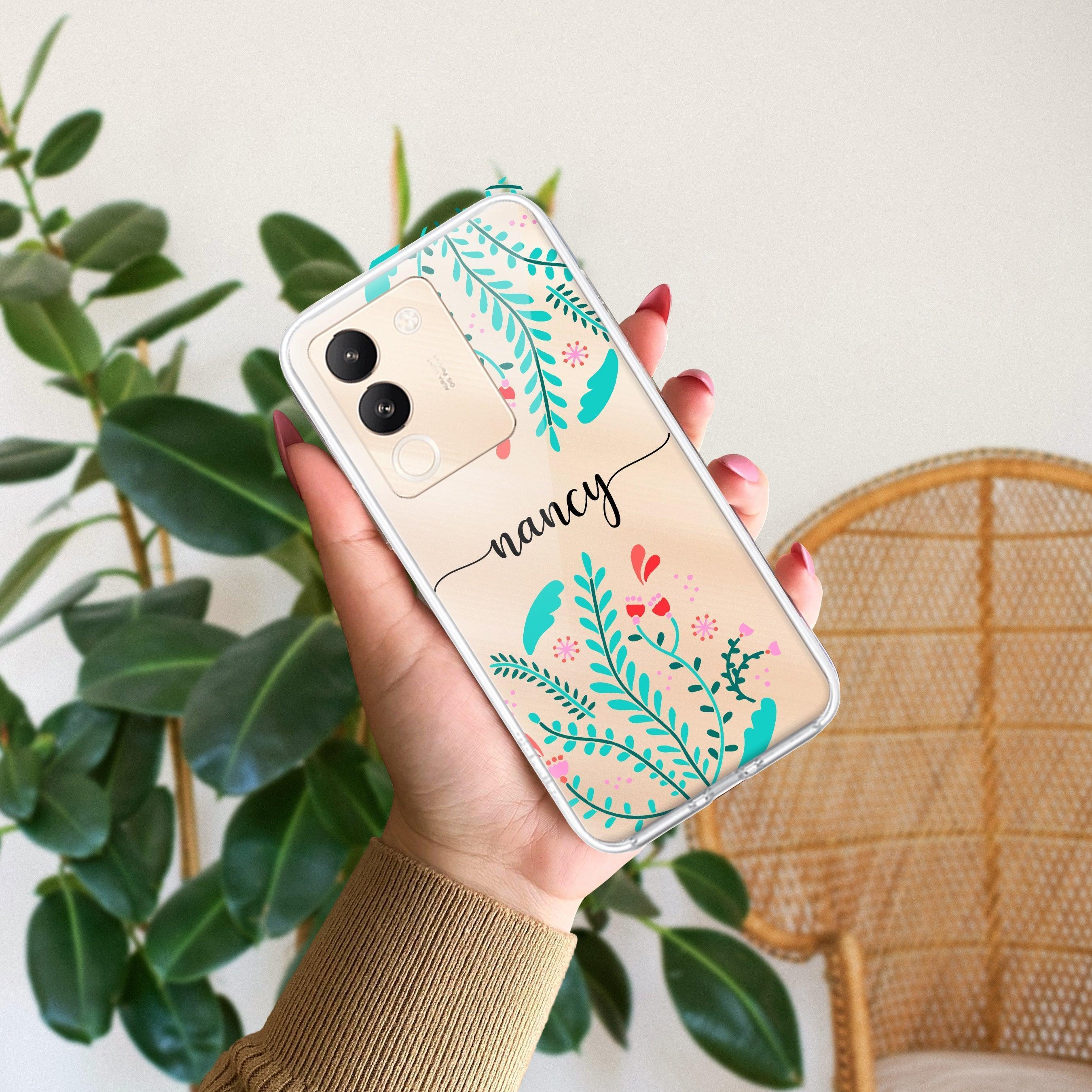 Blue Floral Customize Transparent Silicon Case For Vivo Y35