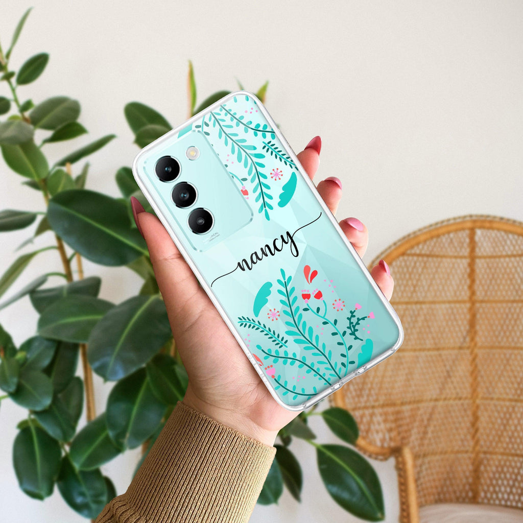 Blue Floral Customize Transparent Silicon Case For Vivo T2x 5G