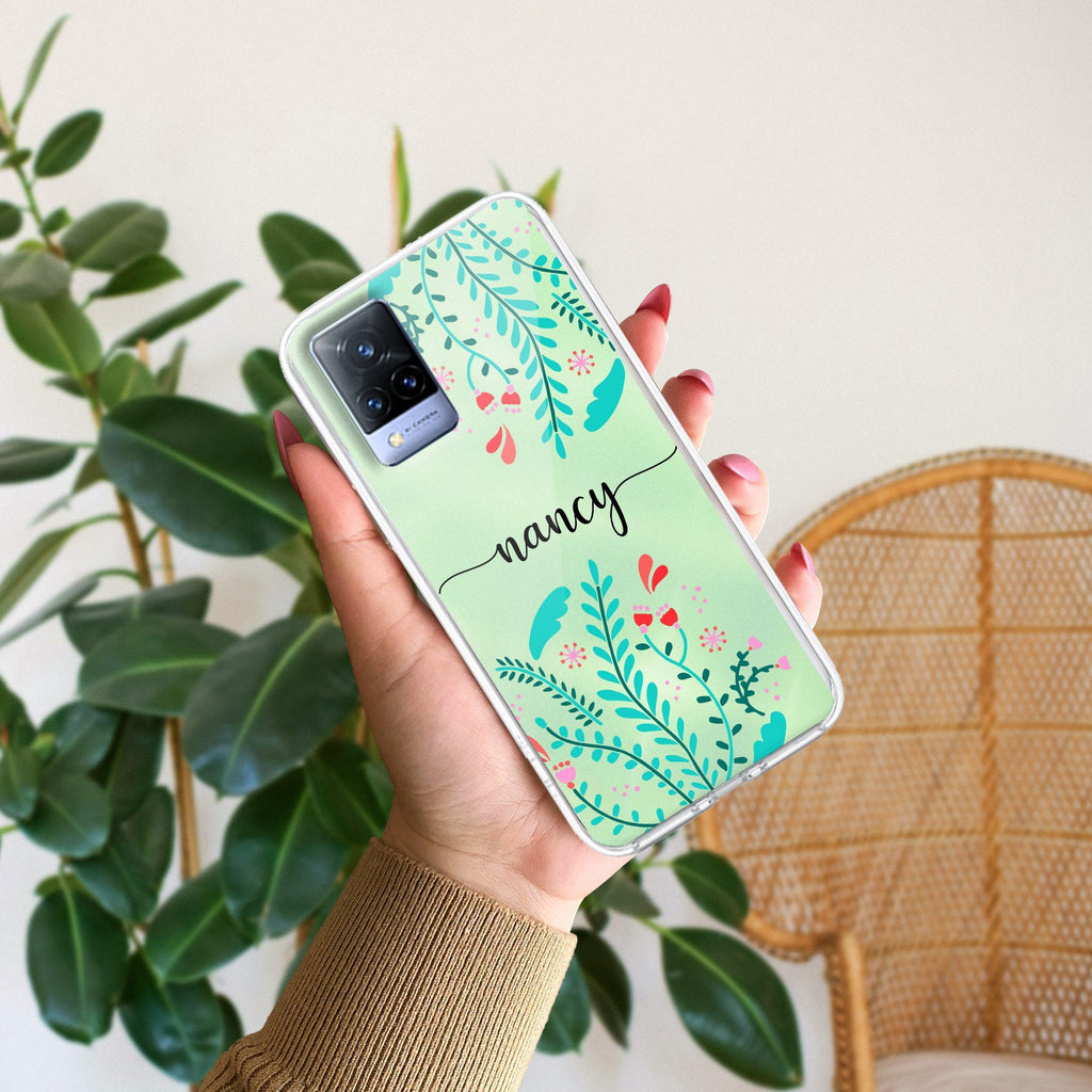 Blue Floral Customize Transparent Silicon Case For Vivo T4 Ultra 5G