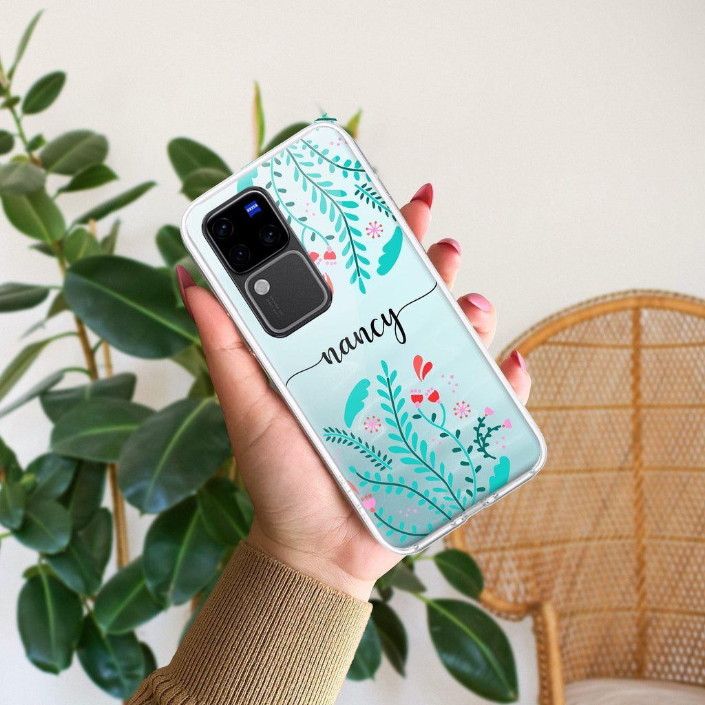 Blue Floral Customize Transparent Silicon Case For Vivo Y75 4G