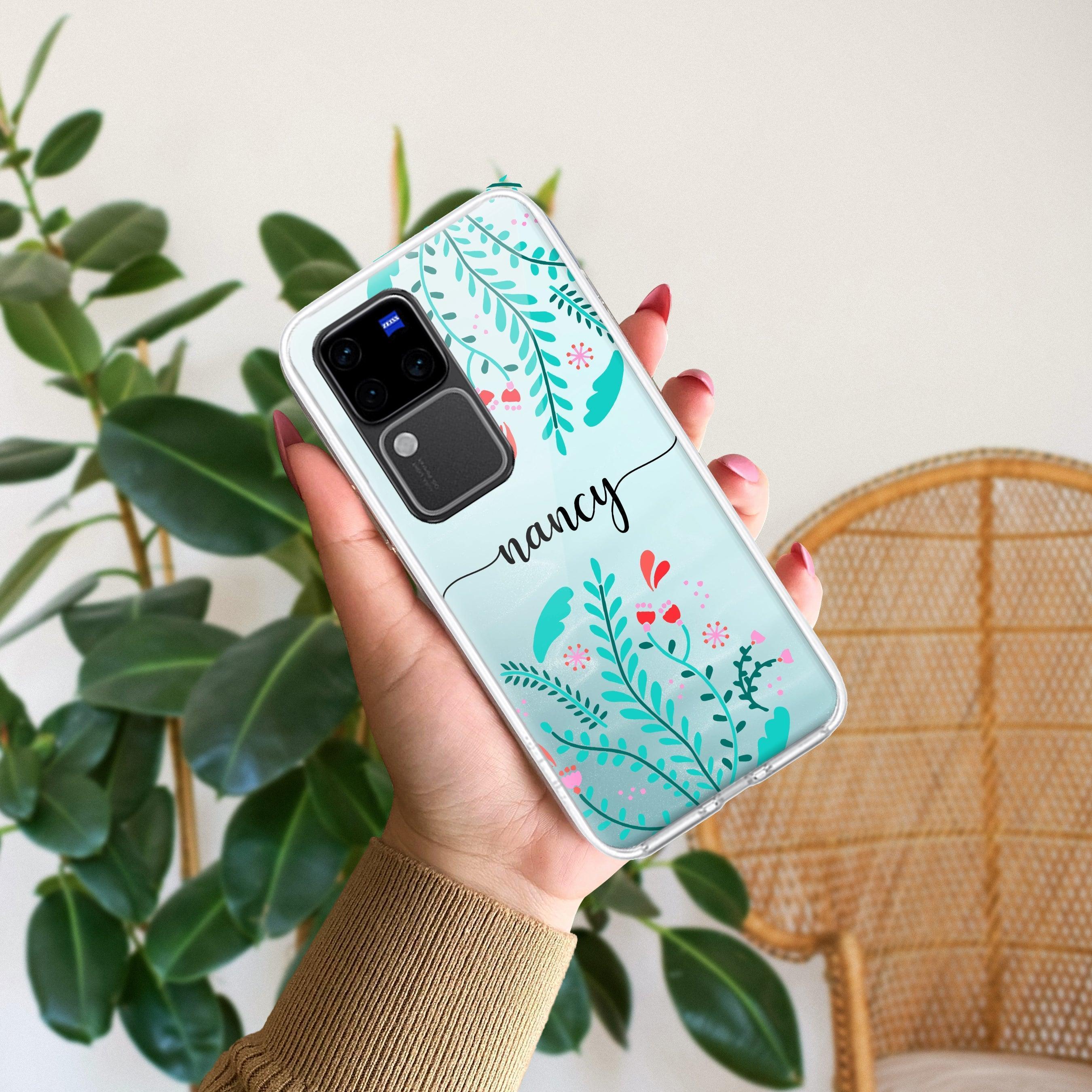 Blue Floral Customize Transparent Silicon Case For Vivo Y75 4G