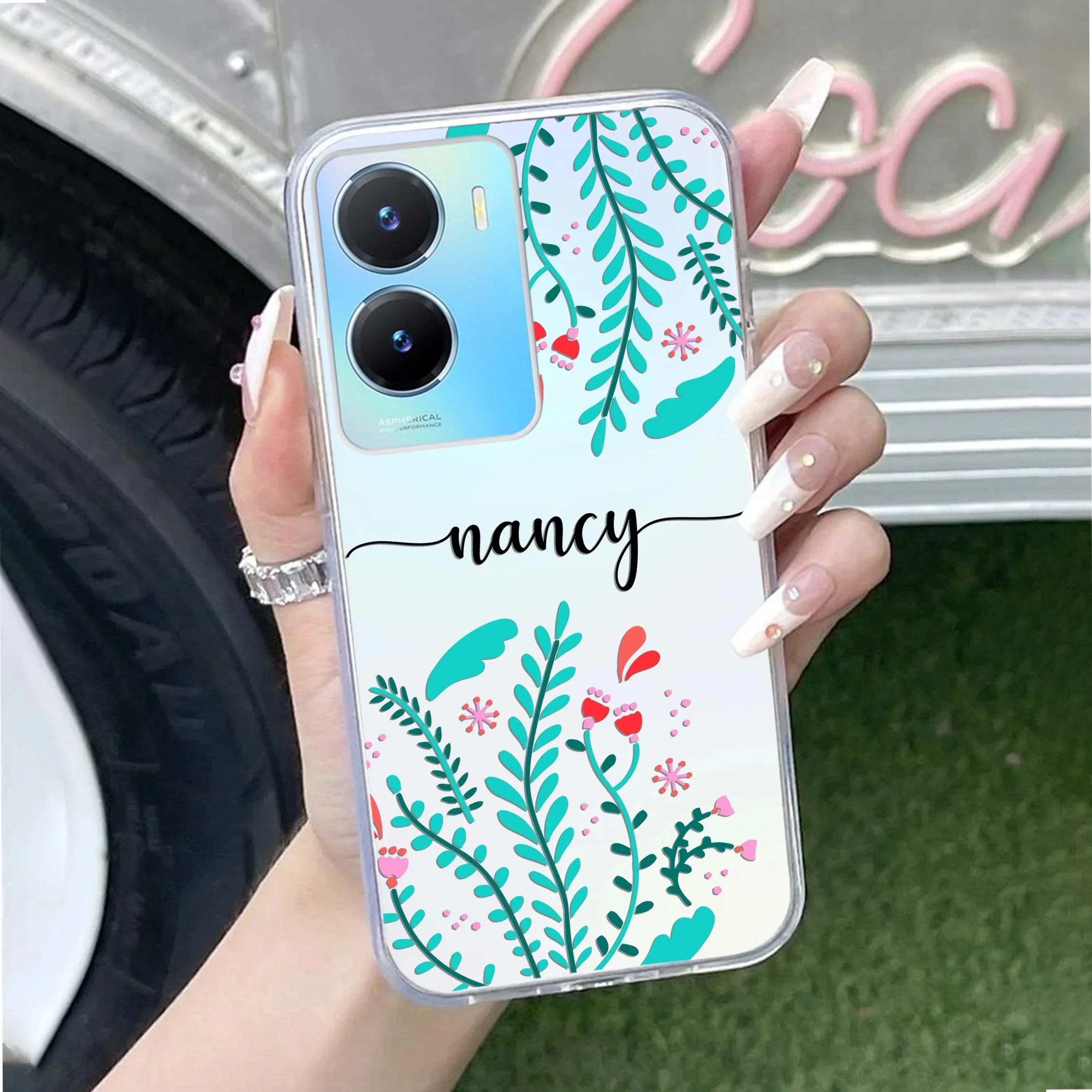 Blue Floral Customize Transparent Silicon Case For Vivo Y16