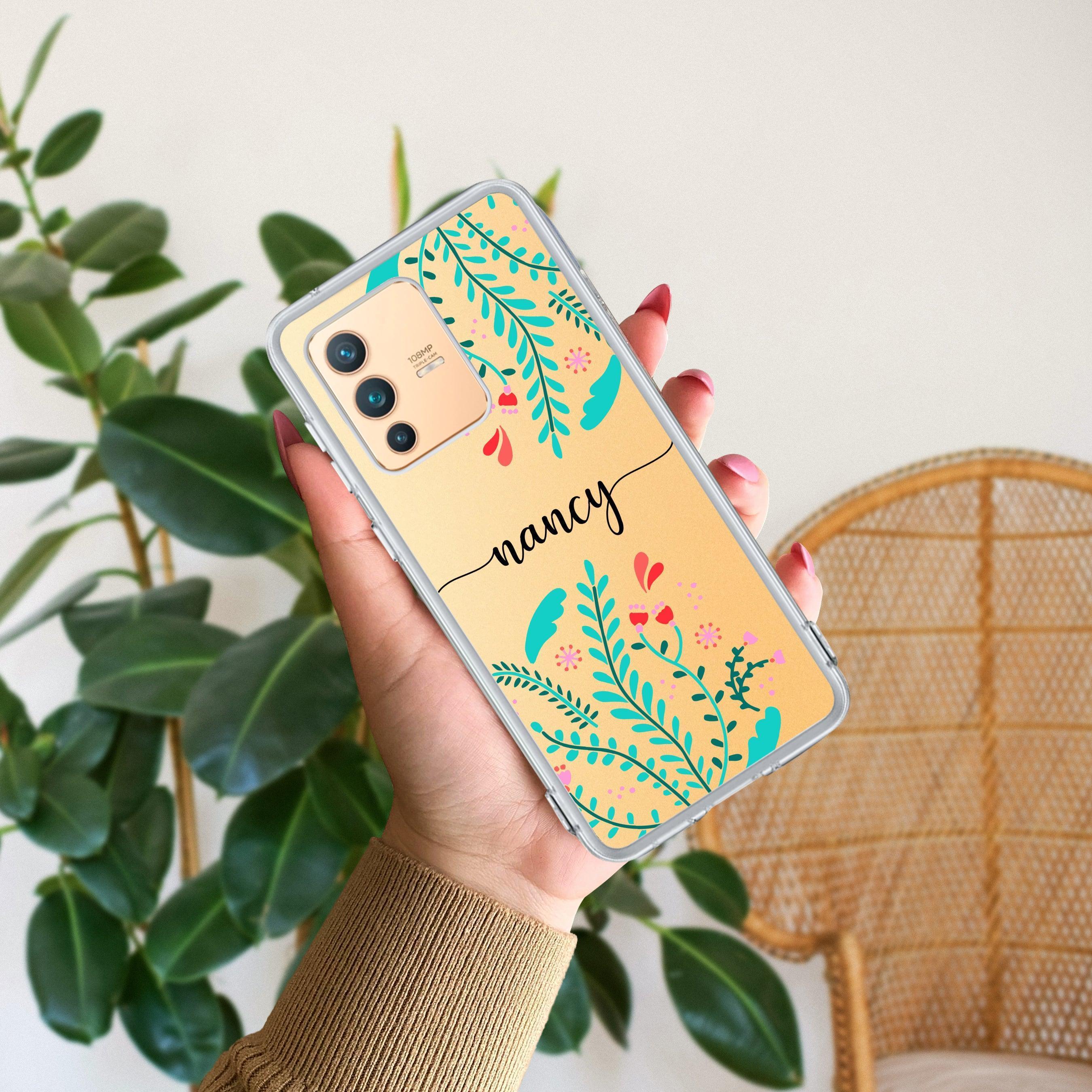 Blue Floral Customize Transparent Silicon Case For Vivo V23 Pro 5G