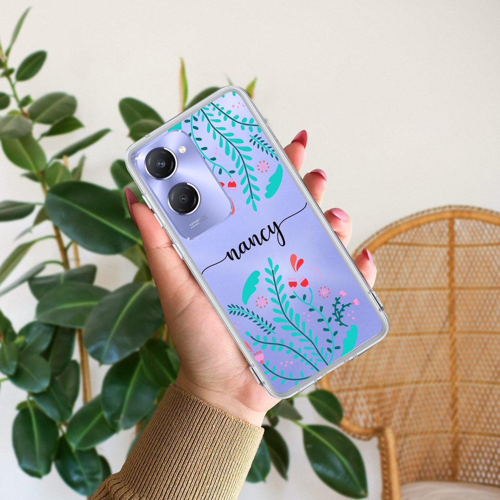 Blue Floral Customize Transparent Silicon Case For Vivo V30 Pro 5G