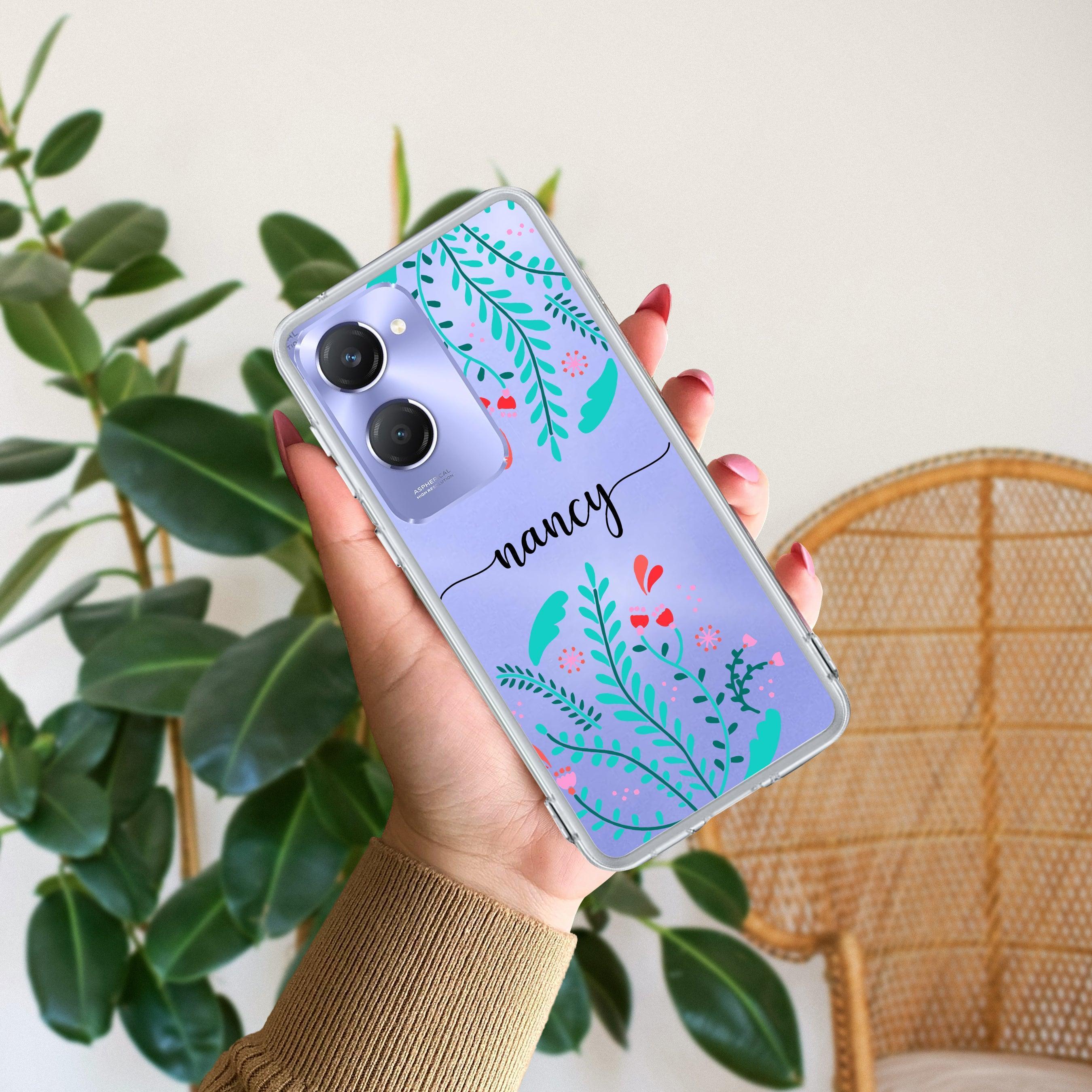 Blue Floral Customize Transparent Silicon Case For Vivo V30 Pro 5G