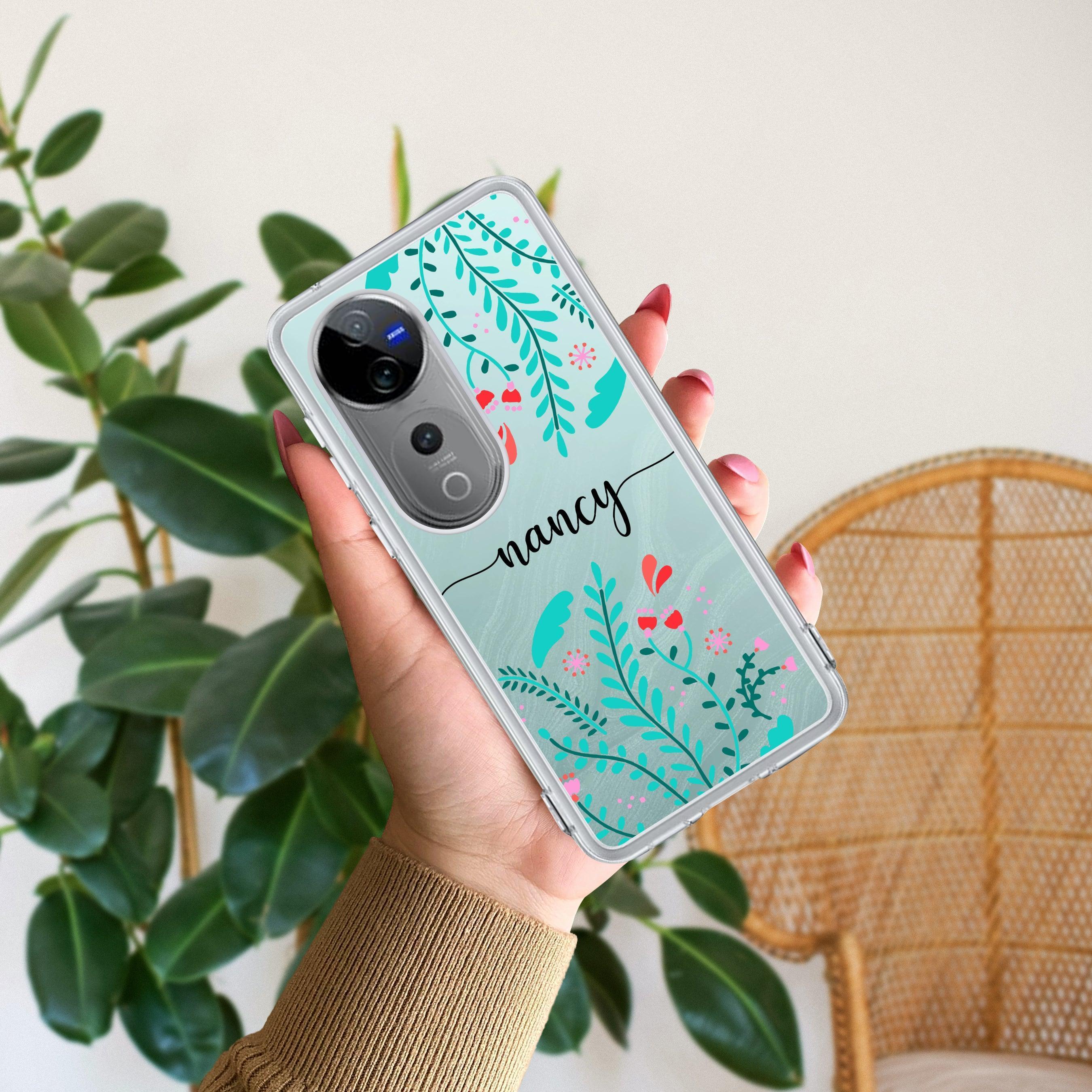 Blue Floral Customize Transparent Silicon Case For Vivo V30e 5G
