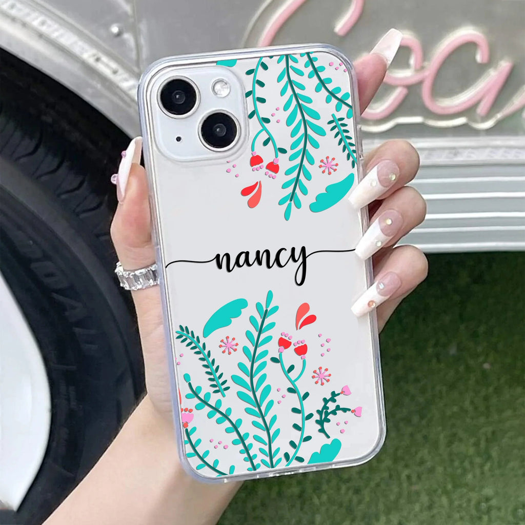 Blue Floral Customize Transparent Silicon Case For iPhone 13