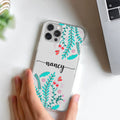 Blue Floral Customize Transparent Silicon Case For iPhone 16 Pro