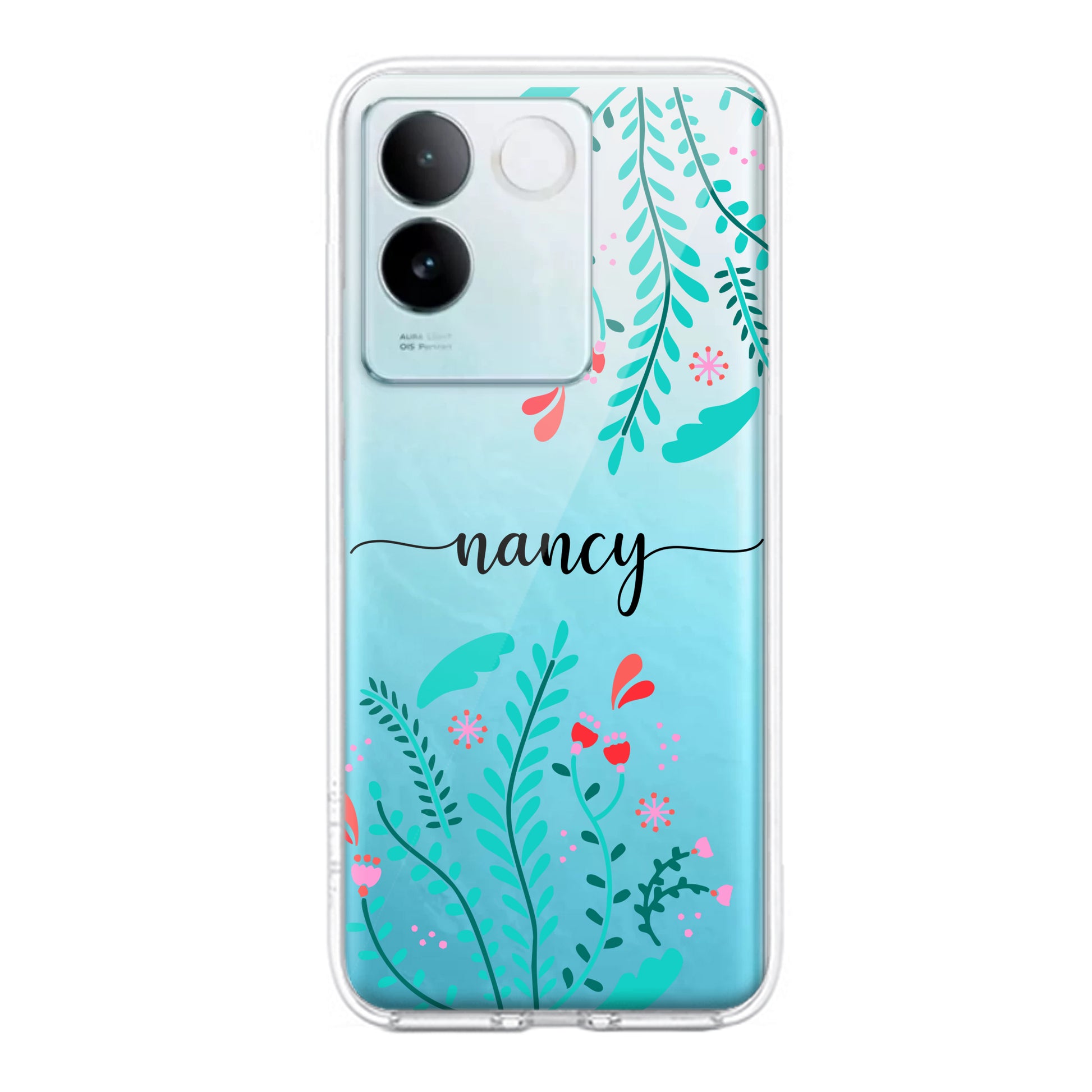 Blue Floral Customize Transparent Silicon Case For iQOO ShopOnCliQ