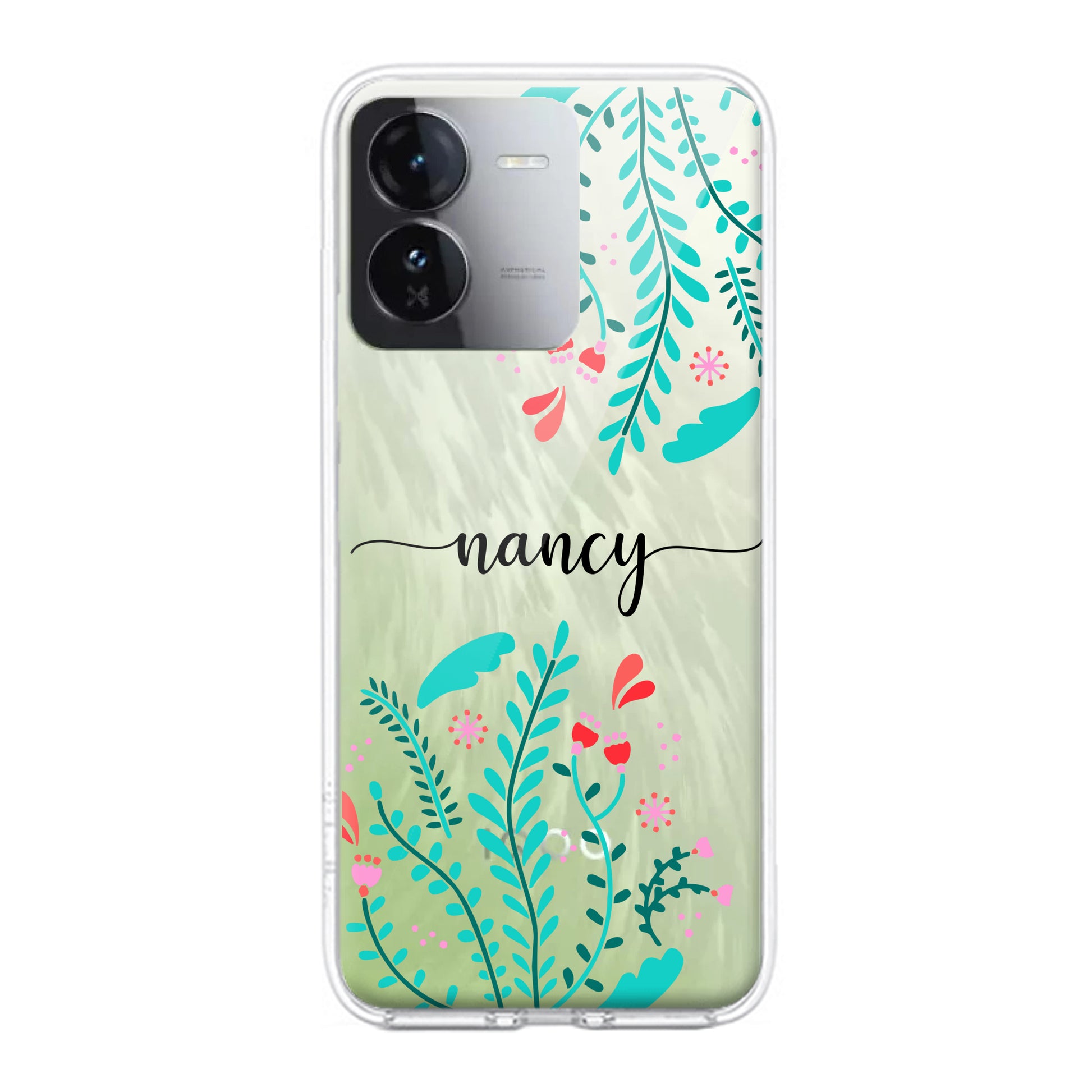 Blue Floral Customize Transparent Silicon Case For iQOO ShopOnCliQ