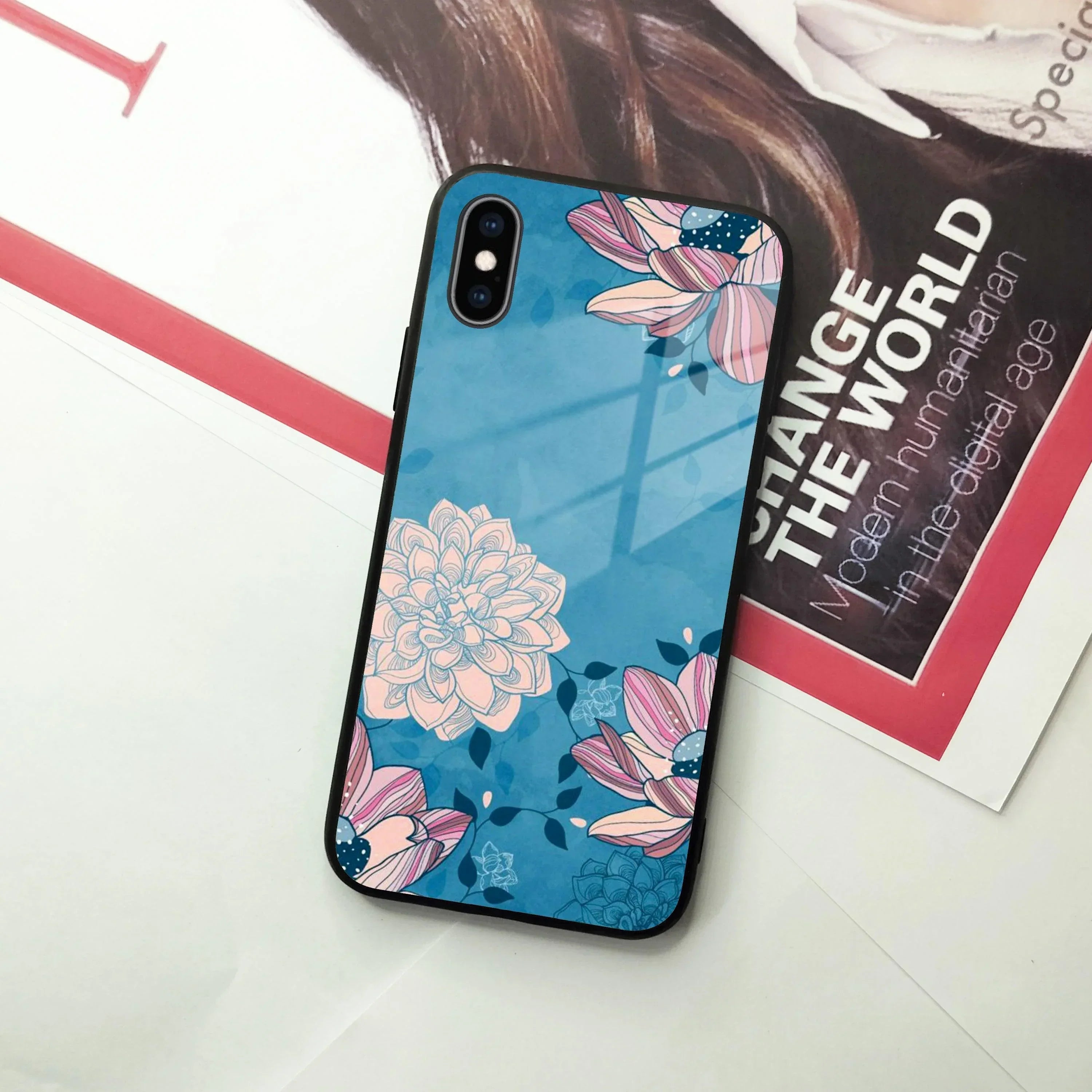 Blue Flower Glass Case Cover For iPhone - ShopOnCliQ