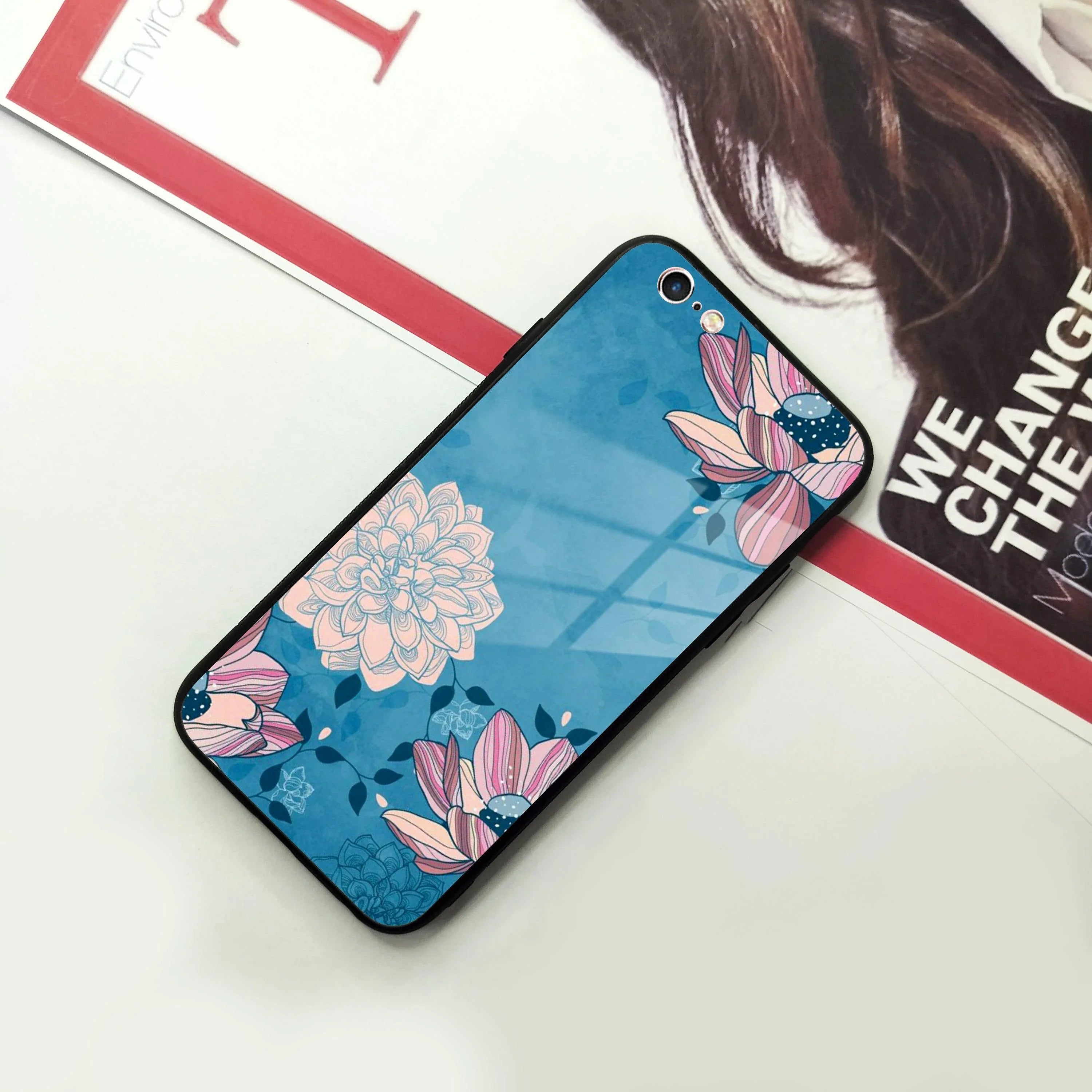 Blue Flower Glass Case Cover For iPhone - ShopOnCliQ