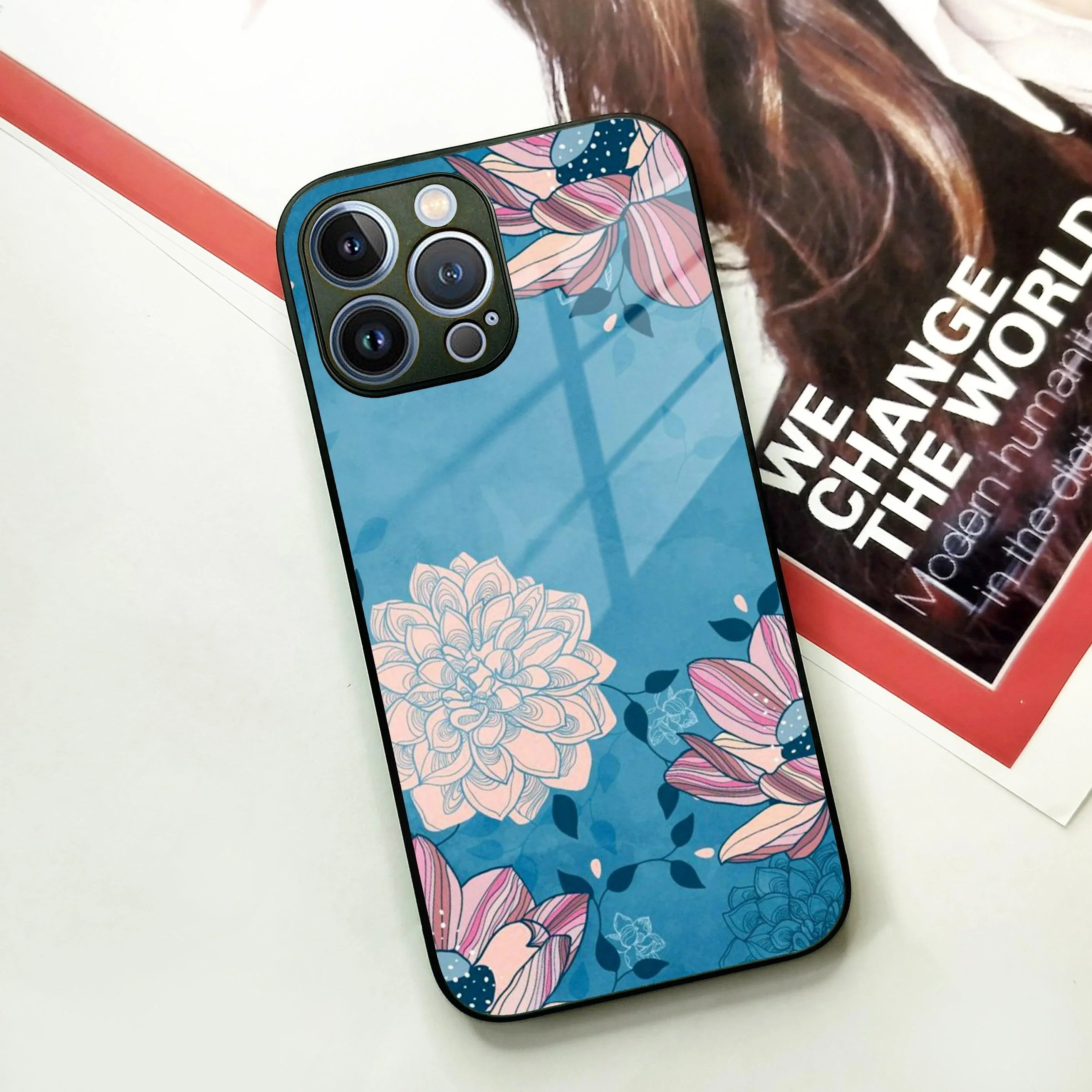 Blue Flower Glass Case Cover For iPhone - ShopOnCliQ