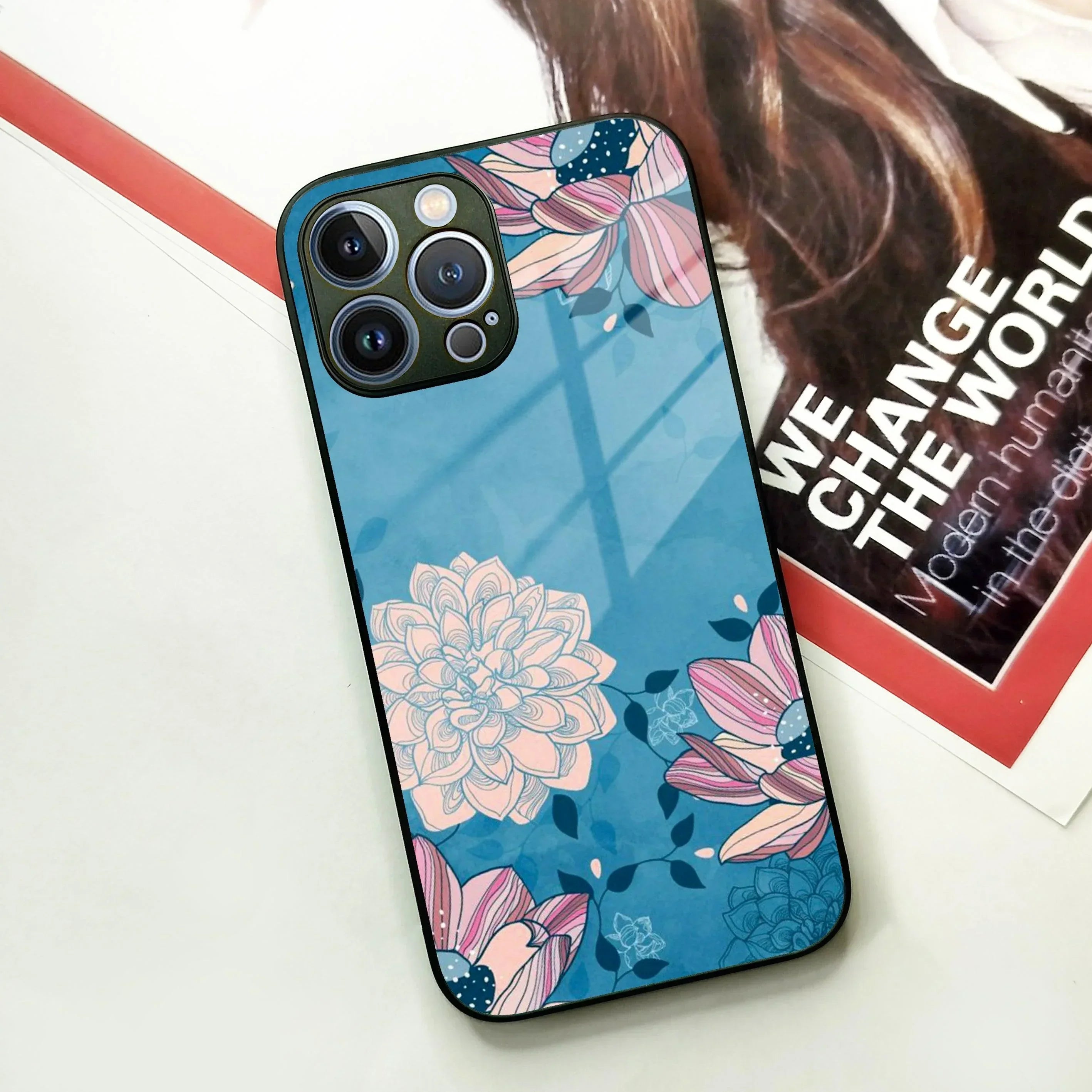 Blue Flower Glass Case Cover For iPhone - ShopOnCliQ