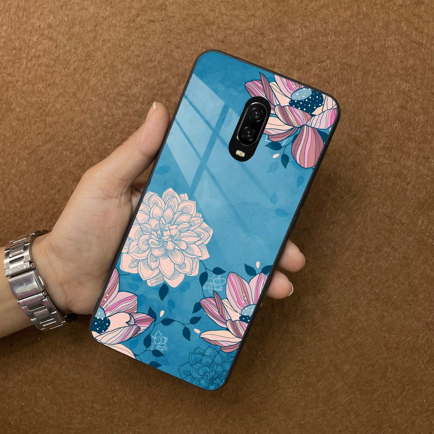 Blue Flower Glass Phone Cover for OnePlus