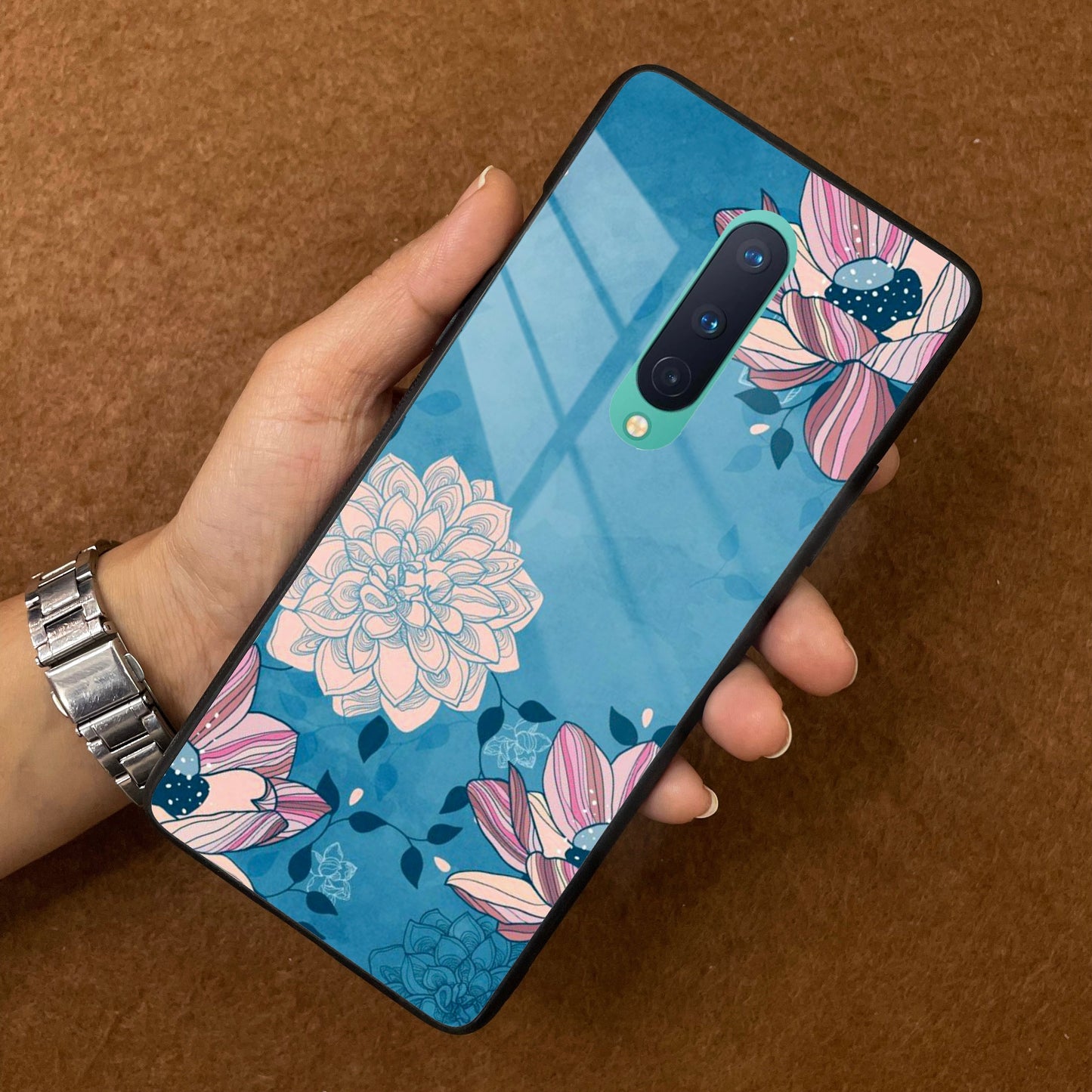 Blue Flower Glass Phone Cover for OnePlus