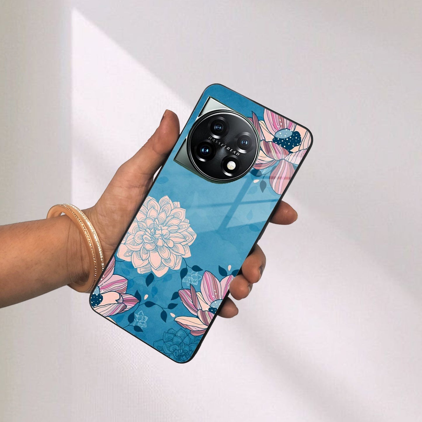 Blue Flower Glass Phone Cover for OnePlus