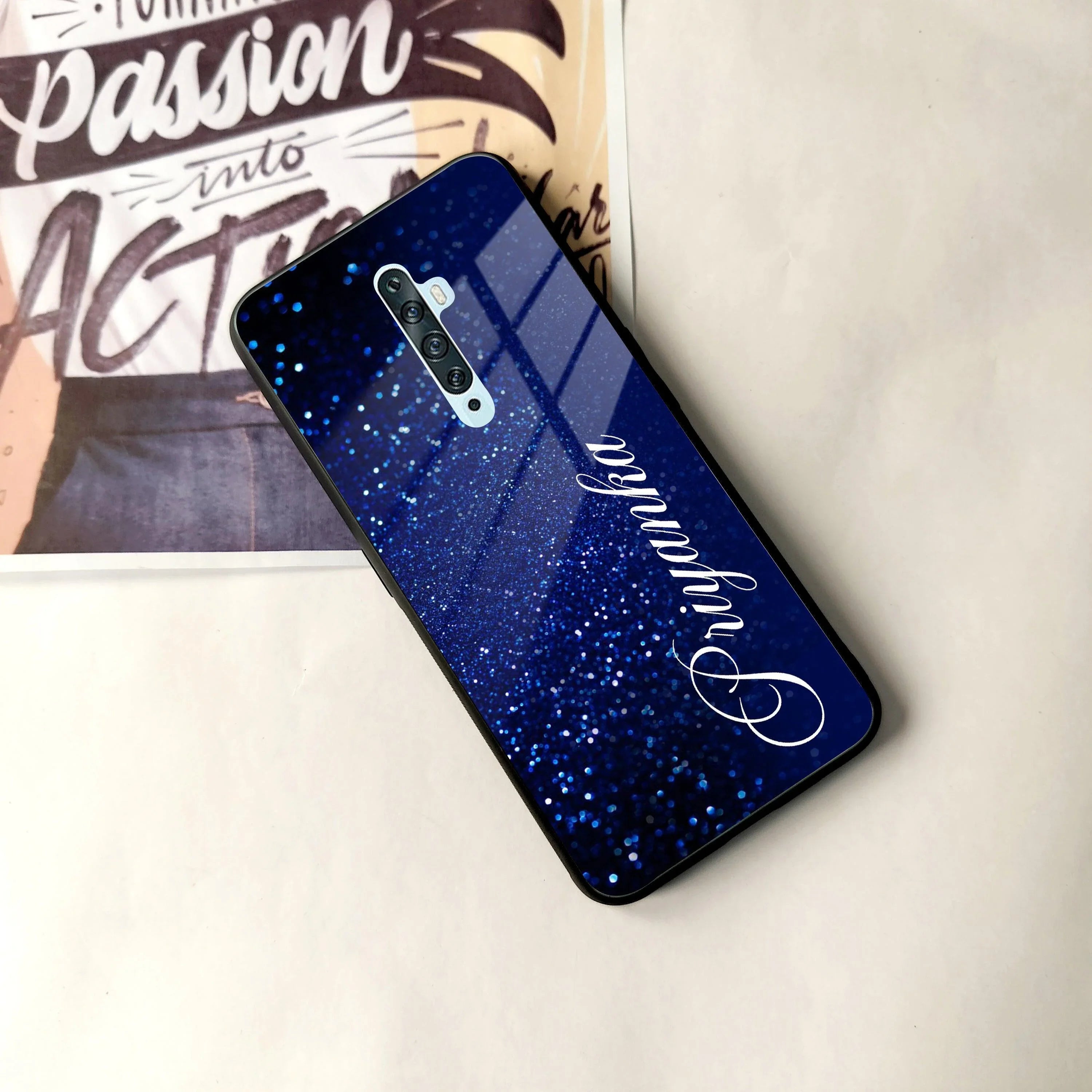 Blue Glitter Customize Glass Case Cover For Oppo - ShopOnCliQ