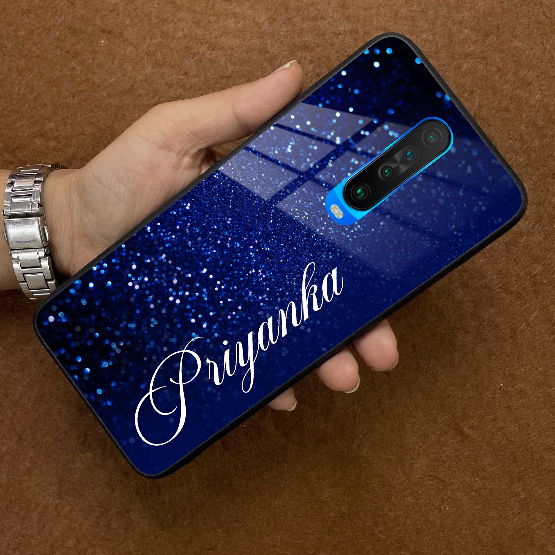 Blue Glitter Customize Glass Case Cover For Poco ShopOnCliQ