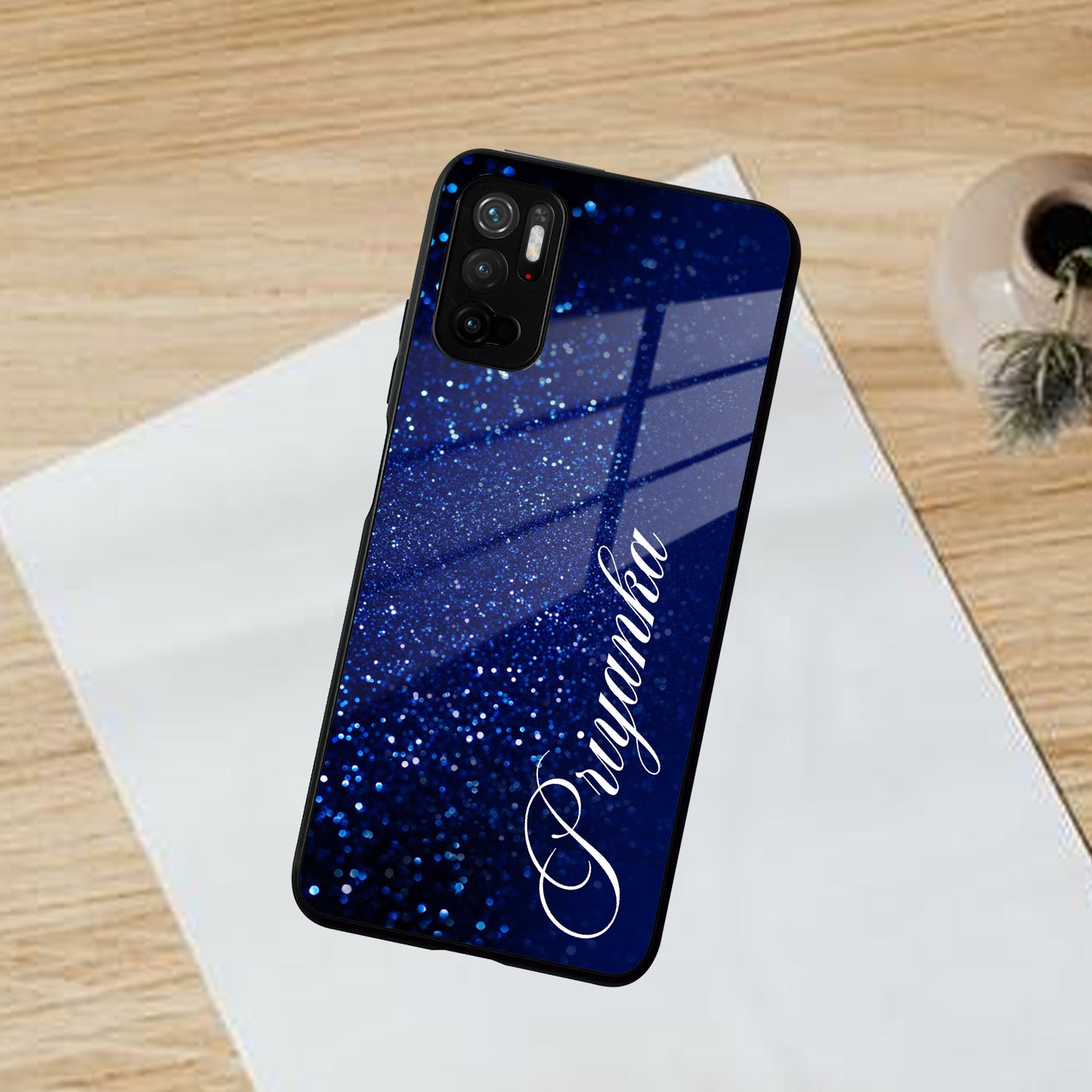 Blue Glitter Customize Glass Case Cover For Poco ShopOnCliQ