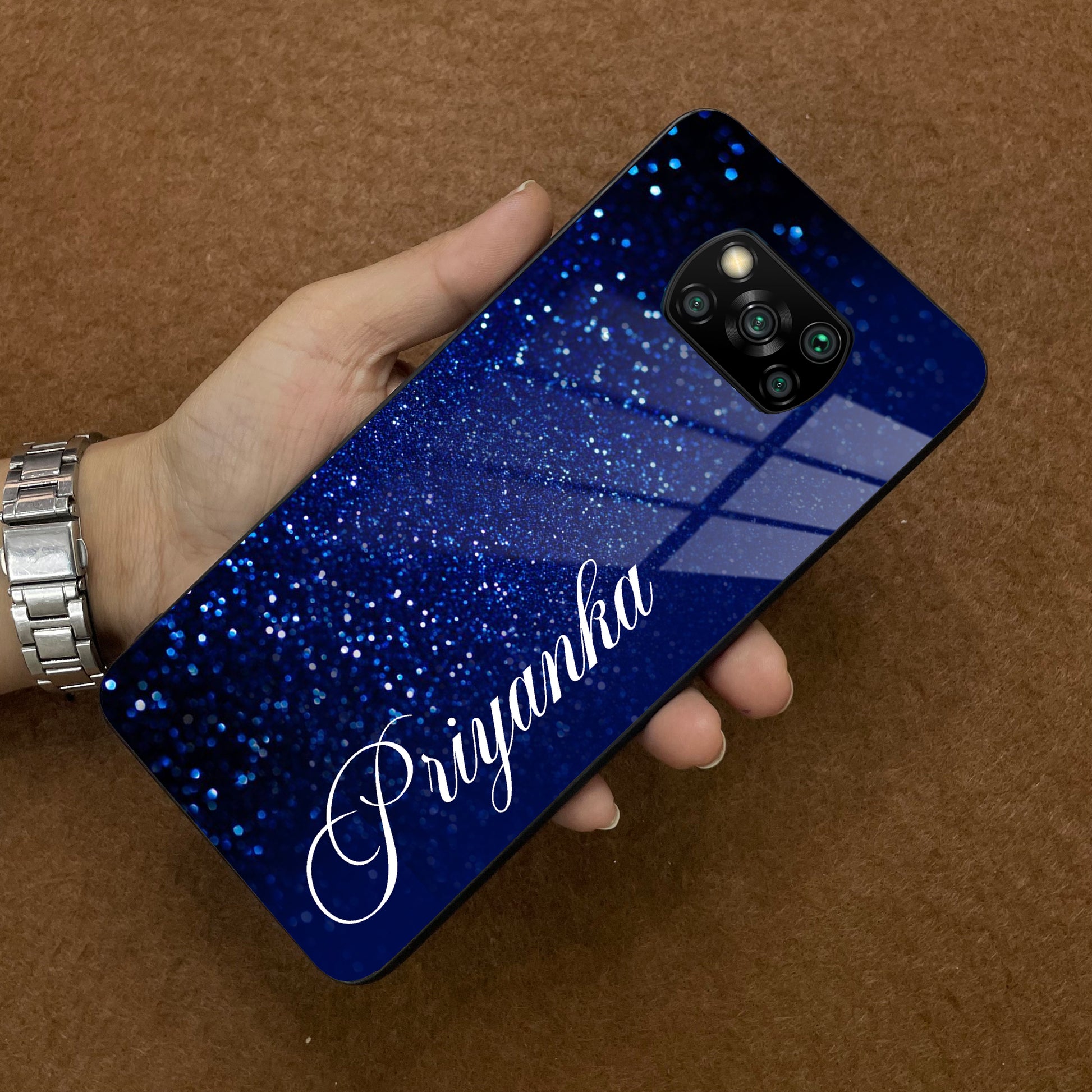 Blue Glitter Customize Glass Case Cover For Poco ShopOnCliQ