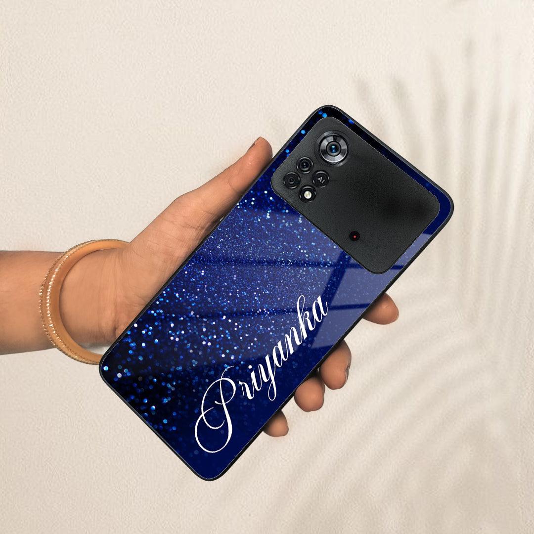 Blue Glitter Customize Glass Case Cover For Poco - ShopOnCliQ