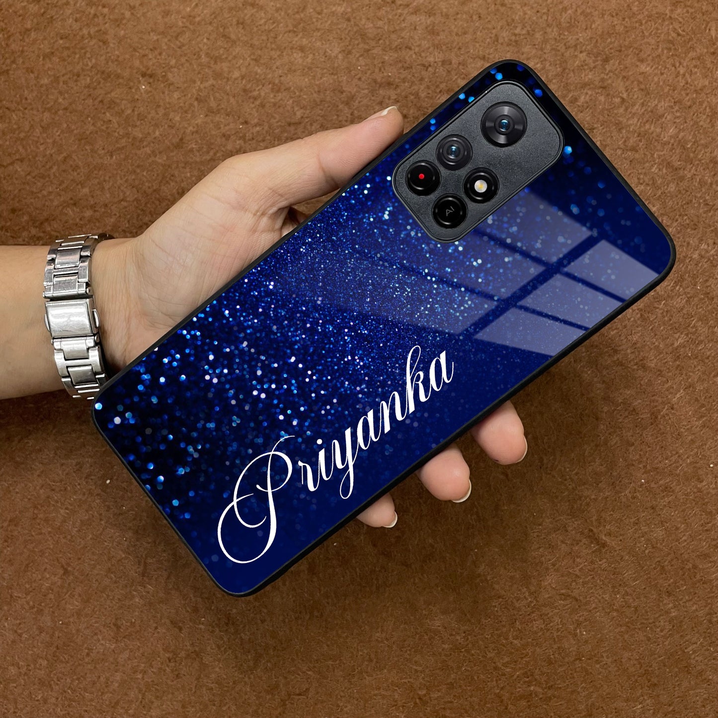 Blue Glitter Customize Glass Case Cover For Poco ShopOnCliQ