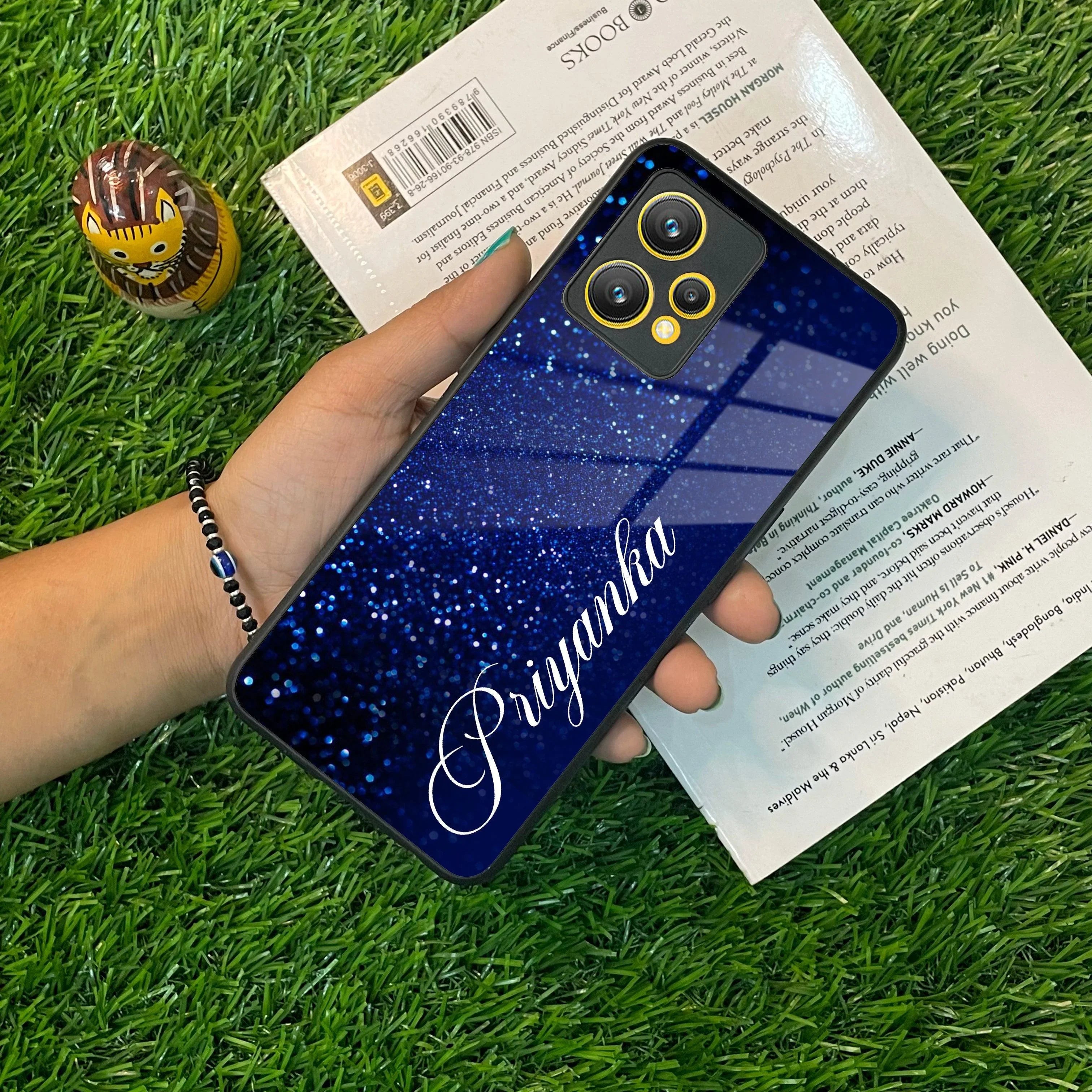 Blue Glitter Customize Glass Case Cover For Realme/Narzo - ShopOnCliQ