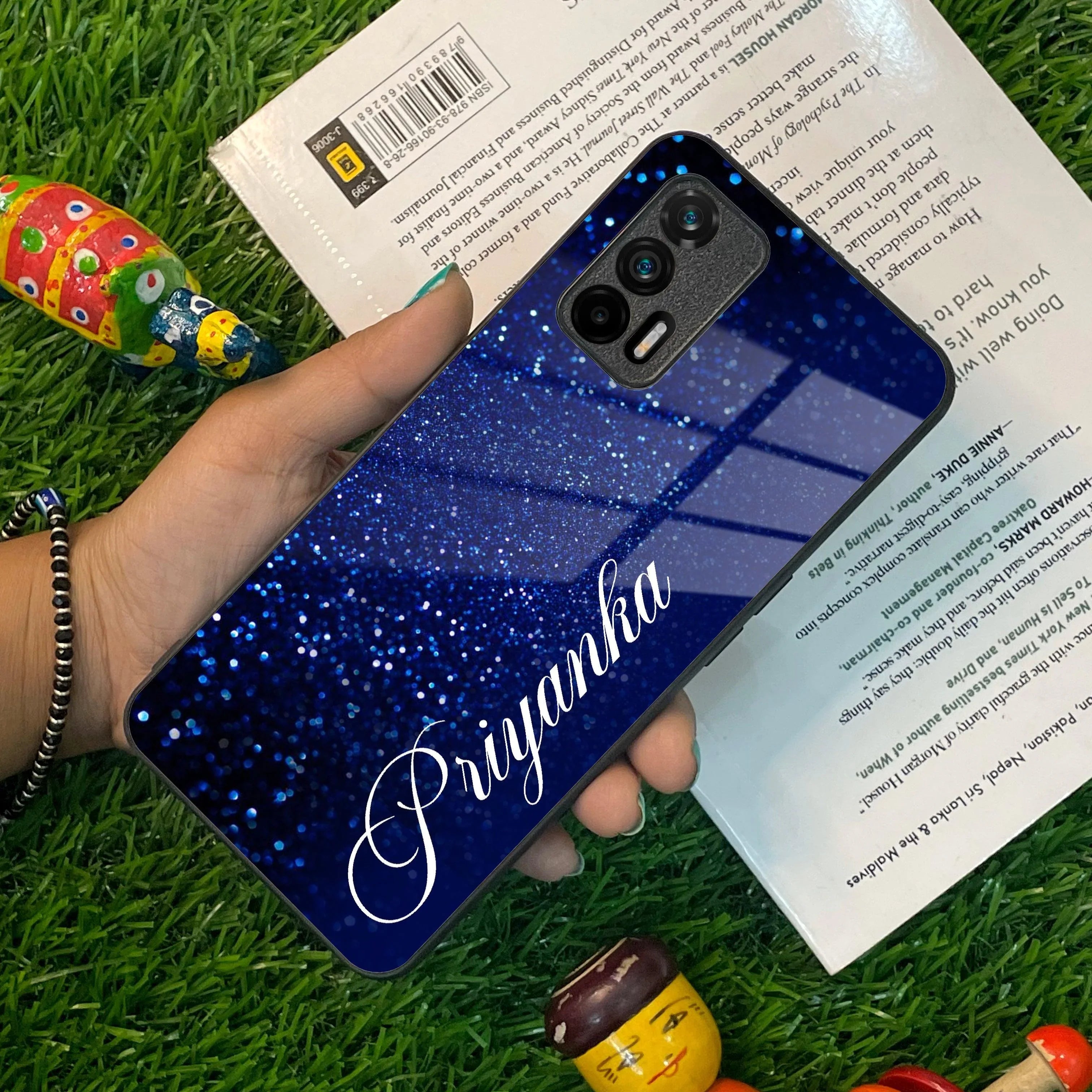 Blue Glitter Customize Glass Case Cover For Realme/Narzo - ShopOnCliQ