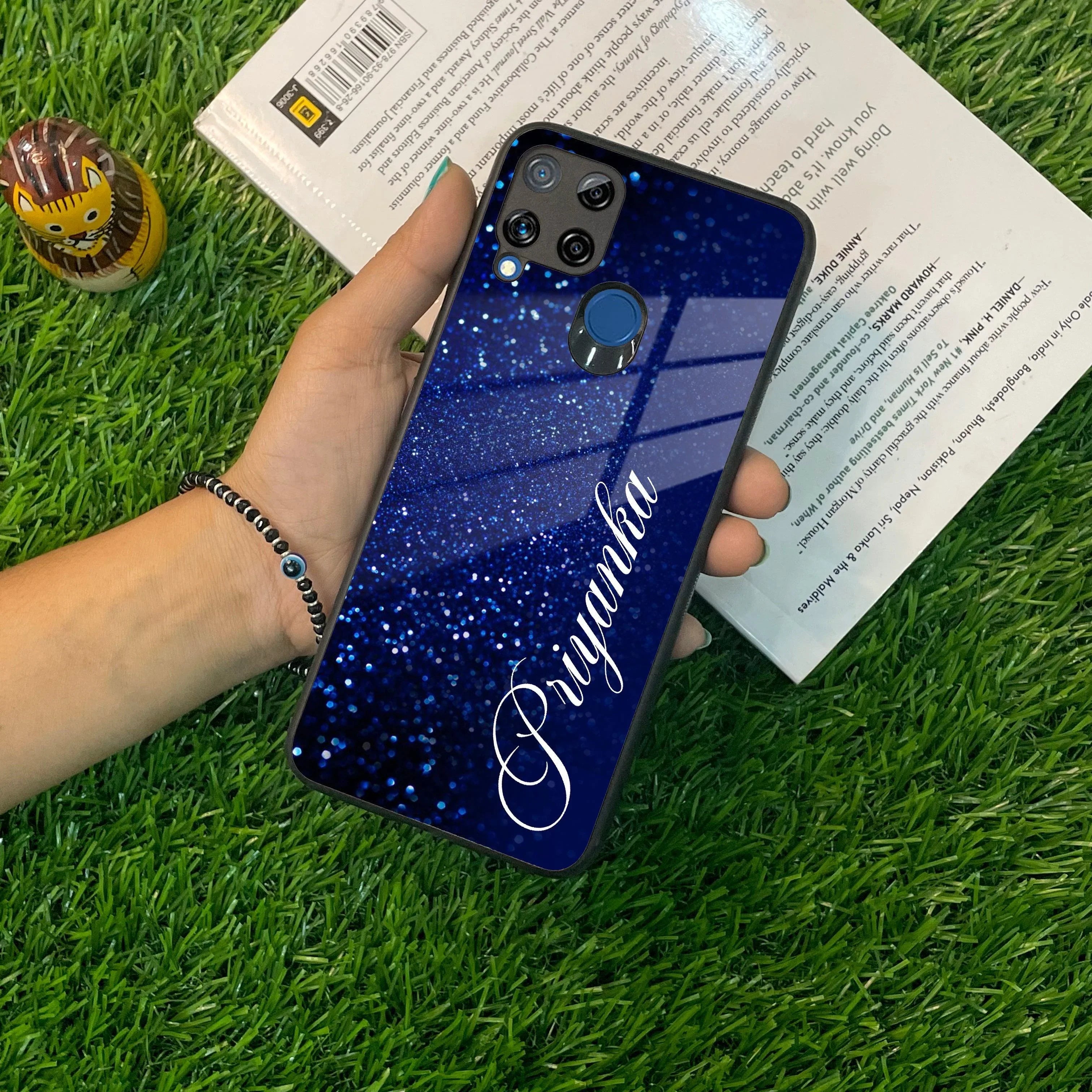 Blue Glitter Customize Glass Case Cover For Realme/Narzo - ShopOnCliQ