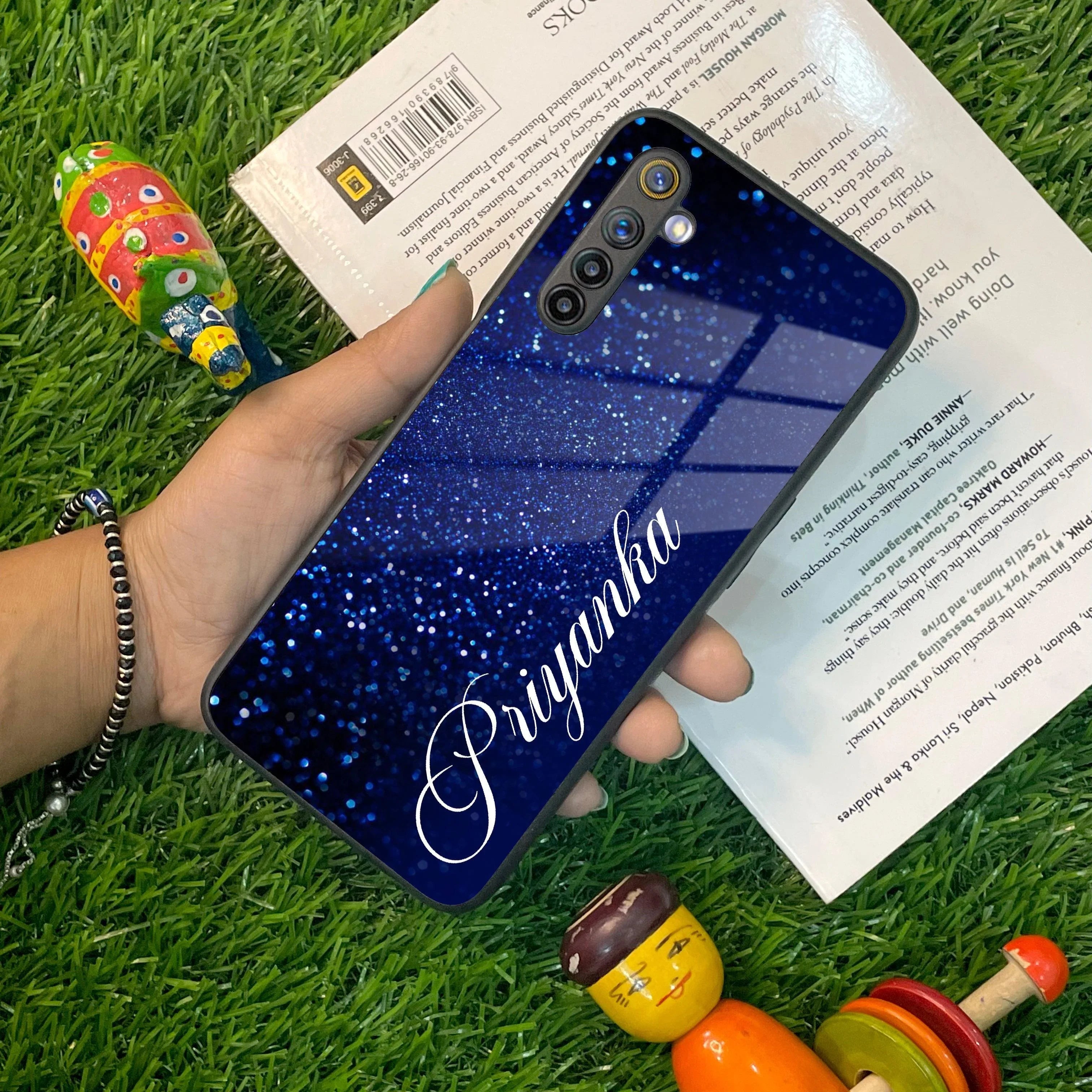 Blue Glitter Customize Glass Case Cover For Realme/Narzo - ShopOnCliQ