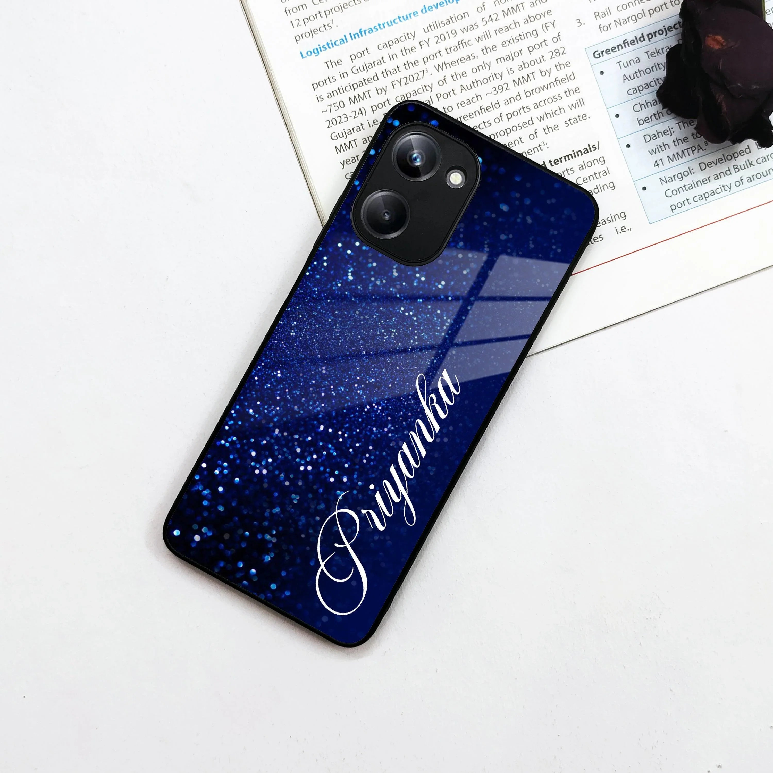 Blue Glitter Customize Glass Case Cover For Realme/Narzo - ShopOnCliQ