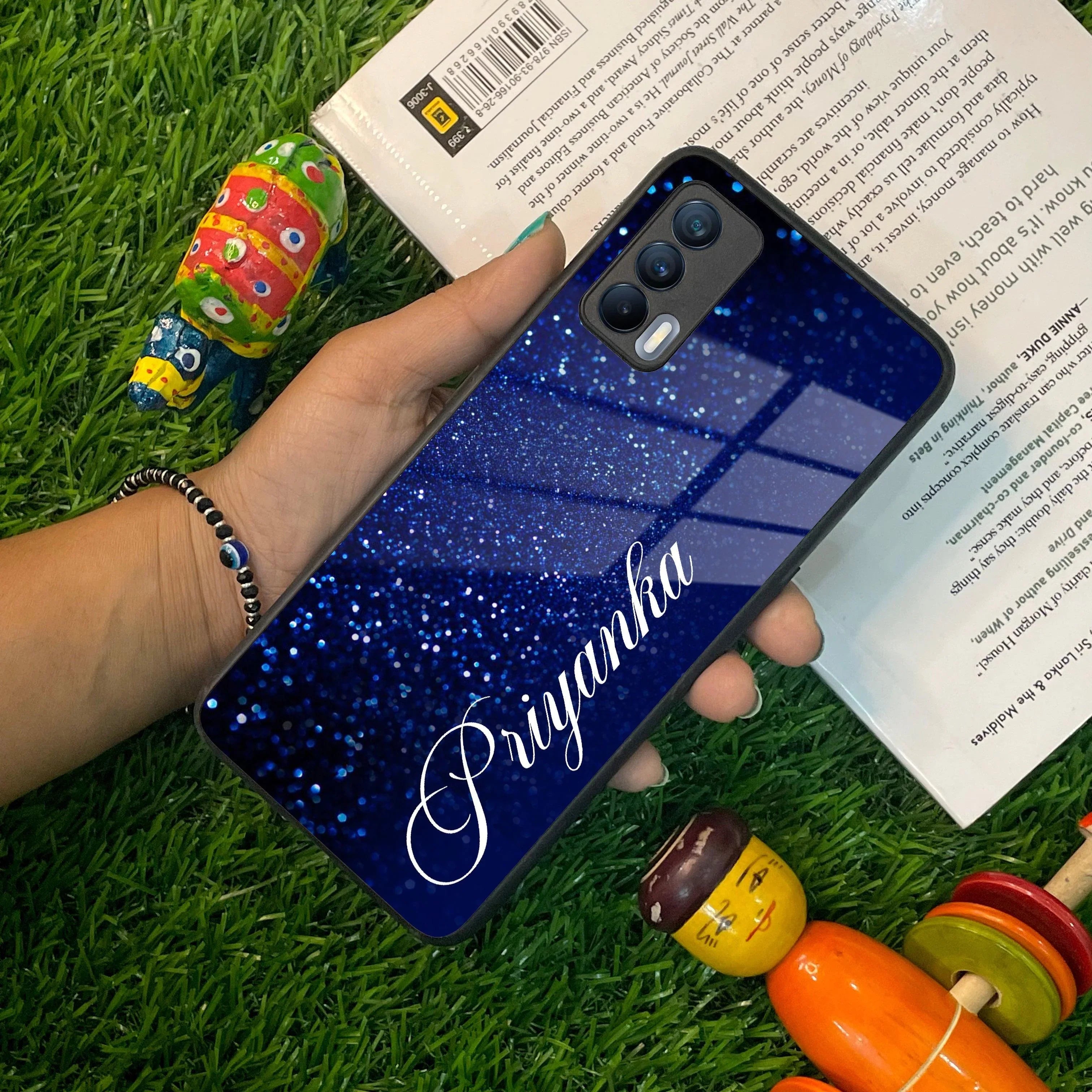 Blue Glitter Customize Glass Case Cover For Realme/Narzo - ShopOnCliQ