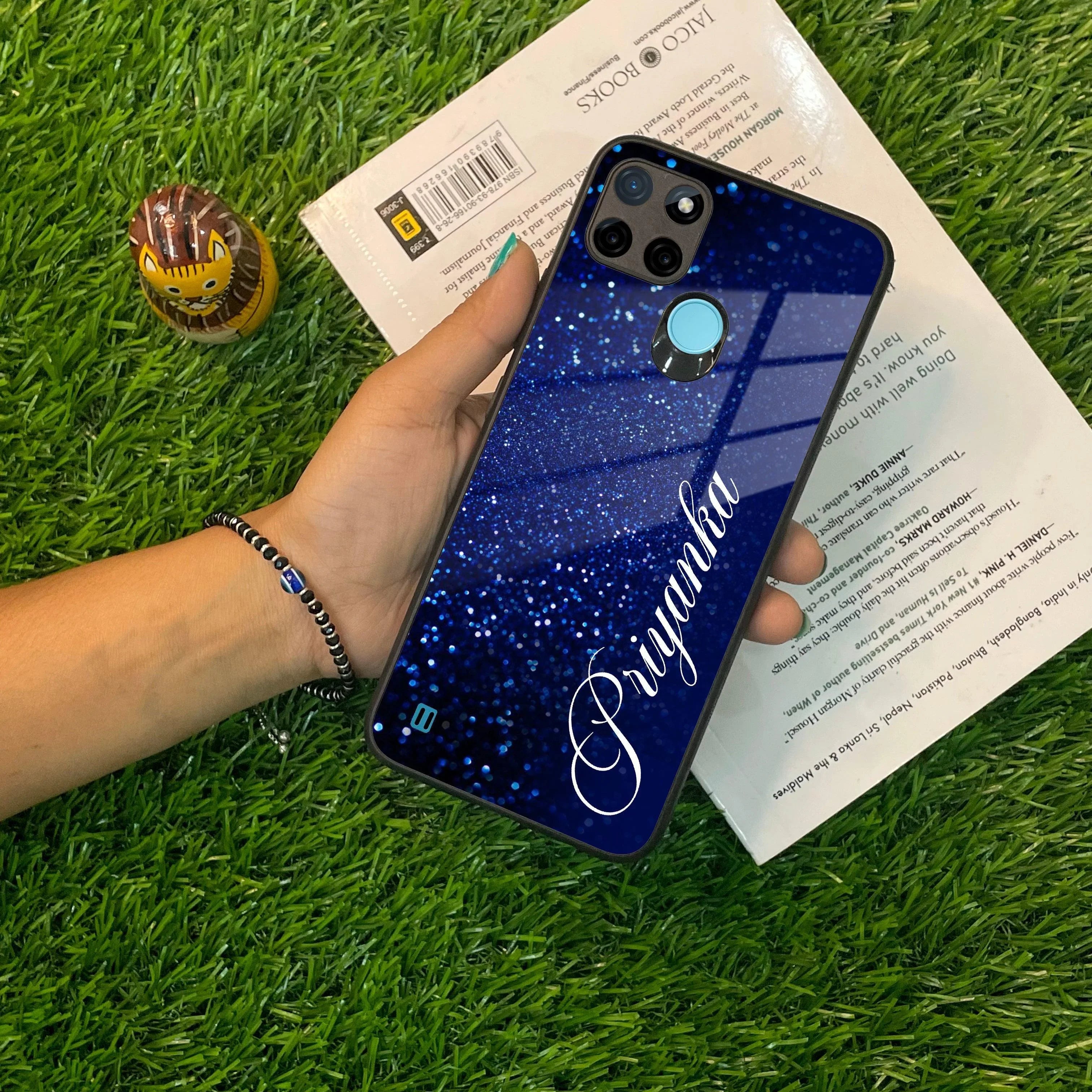 Blue Glitter Customize Glass Case Cover For Realme/Narzo - ShopOnCliQ