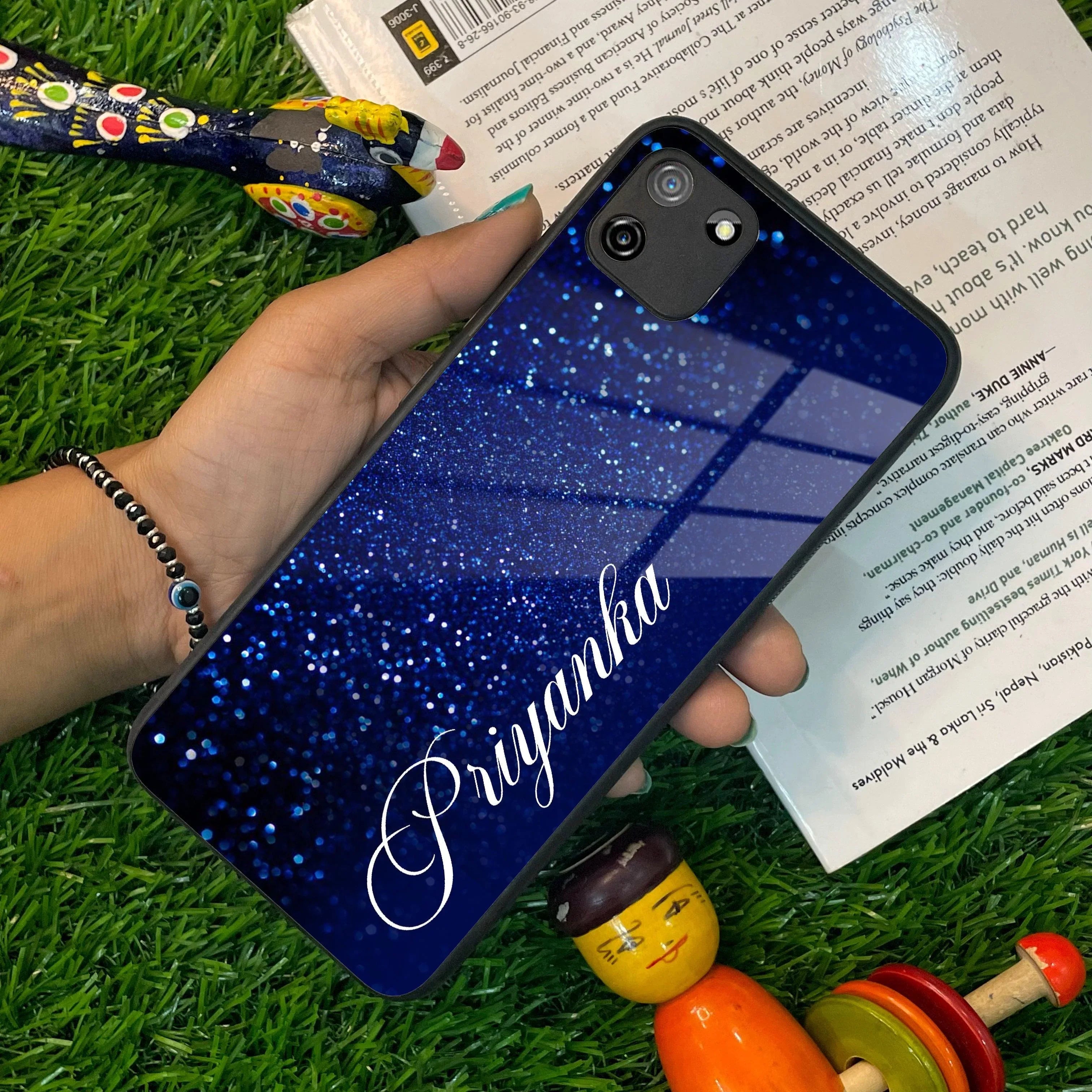 Blue Glitter Customize Glass Case Cover For Realme/Narzo - ShopOnCliQ