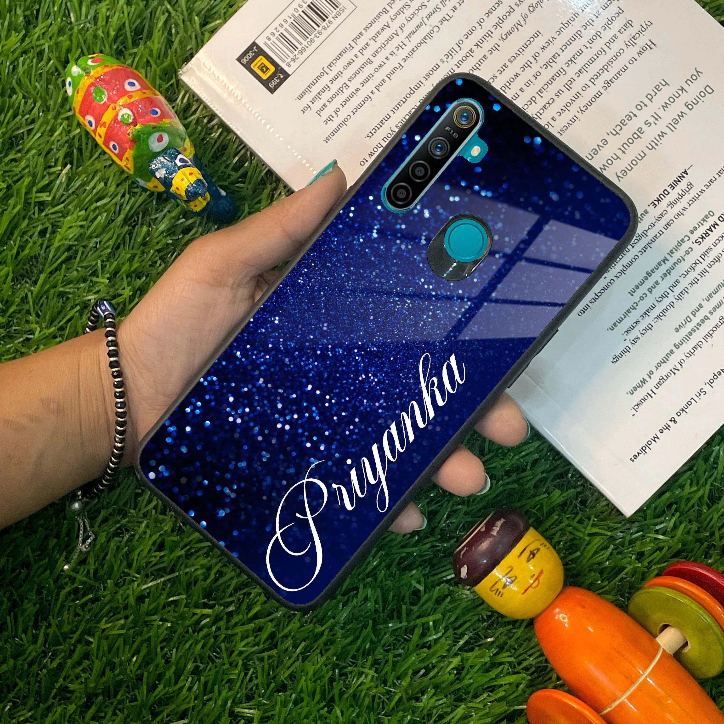 Blue Glitter Customize Glass Case Cover For Realme/Narzo - ShopOnCliQ