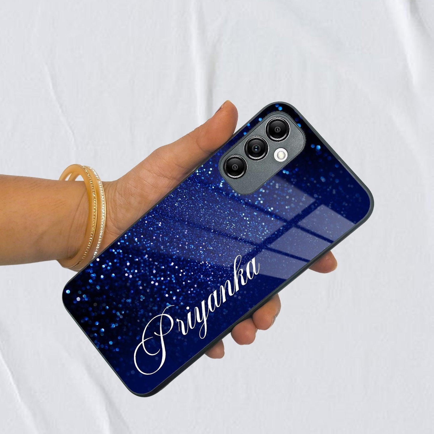 Blue Glitter Customize Glass Case Cover For Samsung