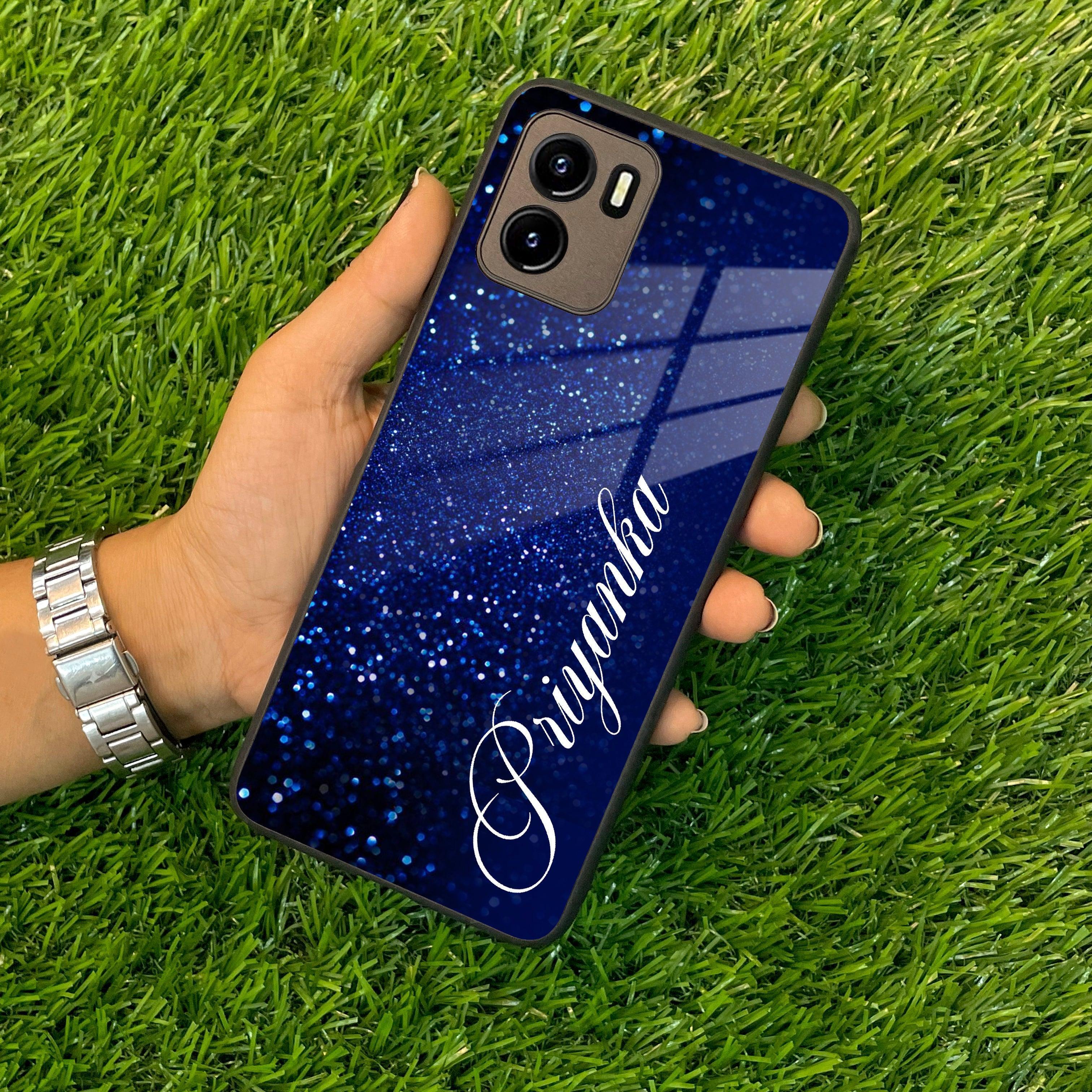 Blue Glitter Customize Glass Case Cover For Vivo - ShopOnCliQ