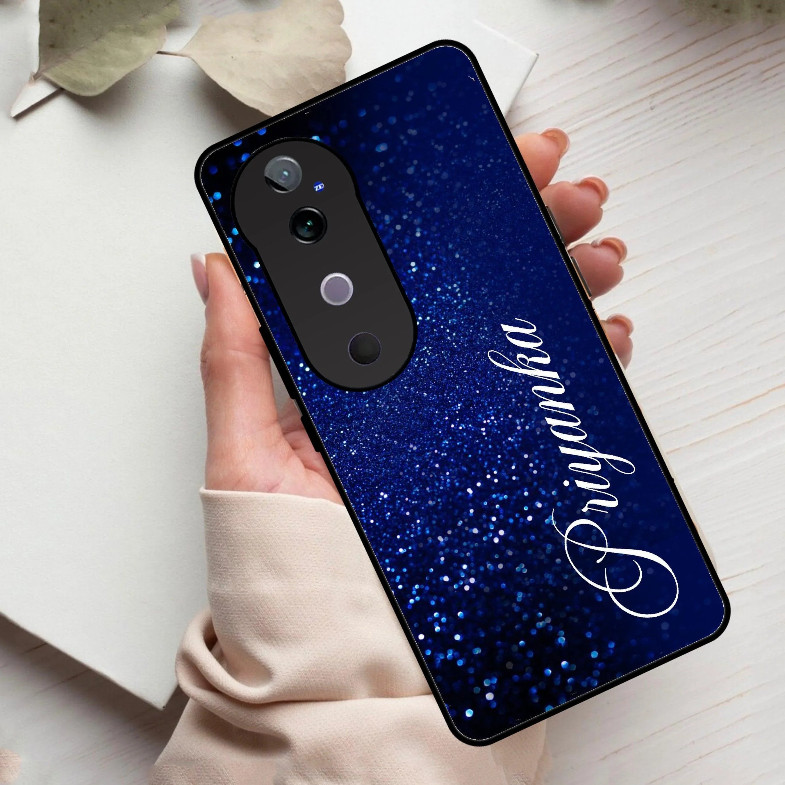 Blue Glitter Customize Glass Case Cover For Vivo - ShopOnCliQ