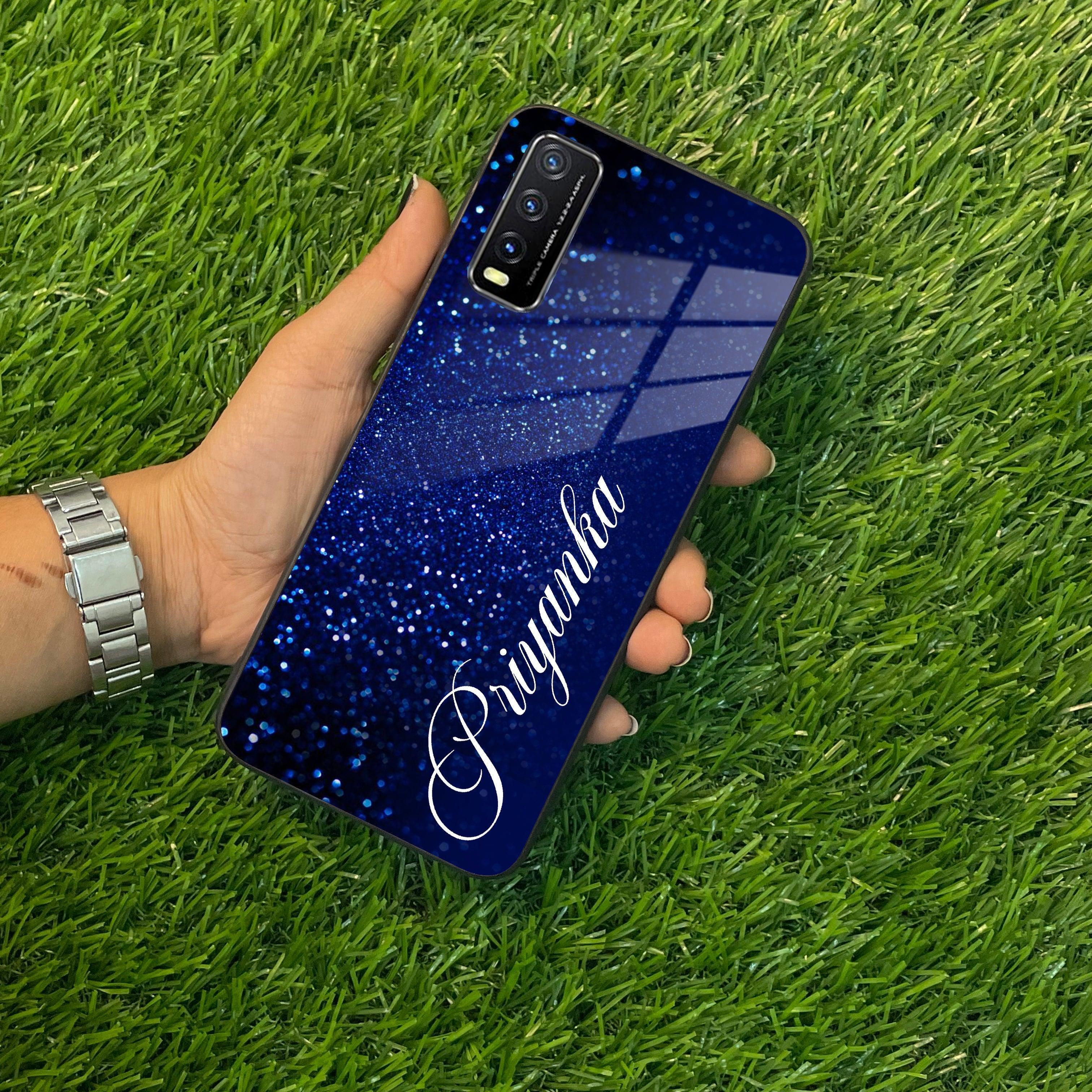 Blue Glitter Customize Glass Case Cover For Vivo - ShopOnCliQ