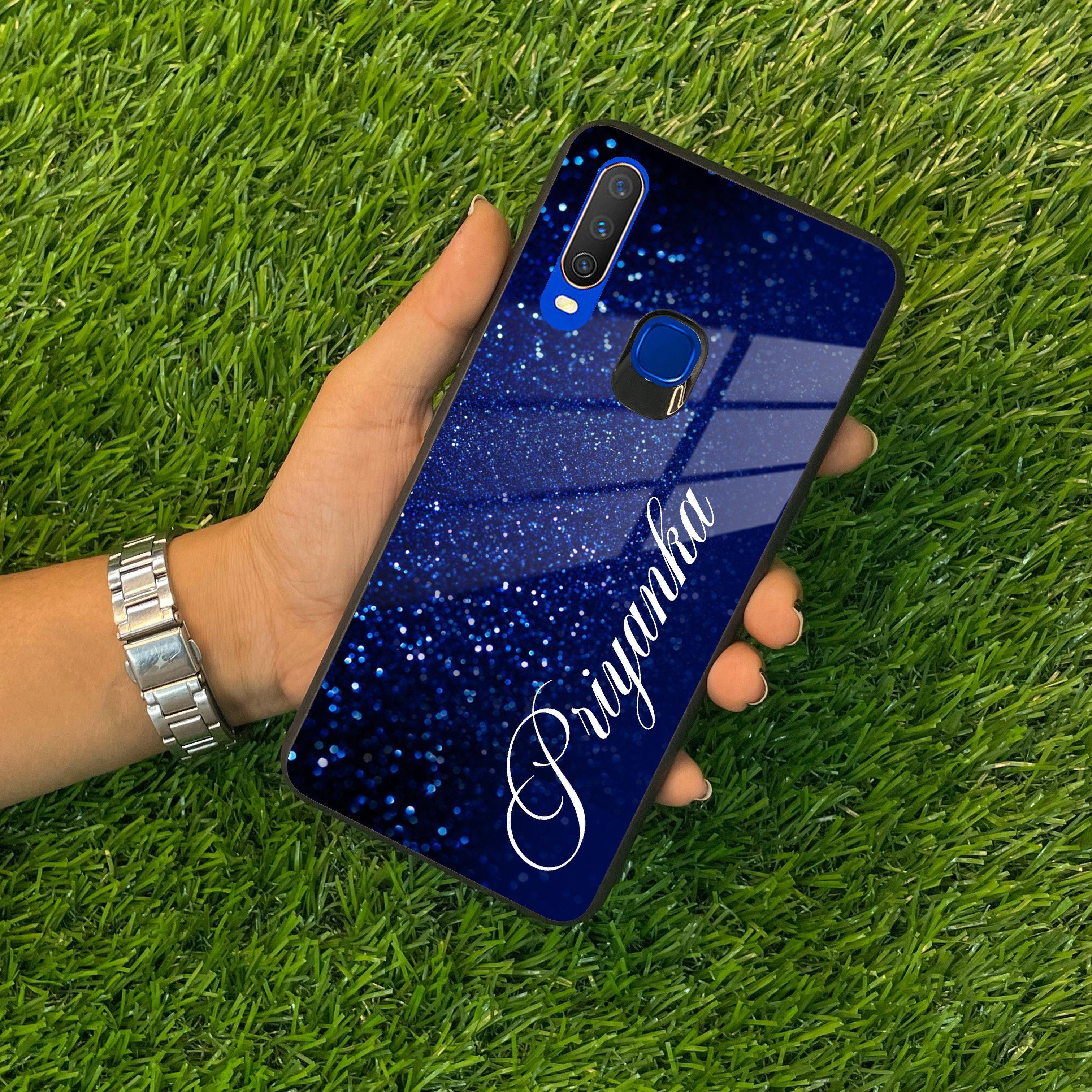 Blue Glitter Customize Glass Case Cover For Vivo - ShopOnCliQ