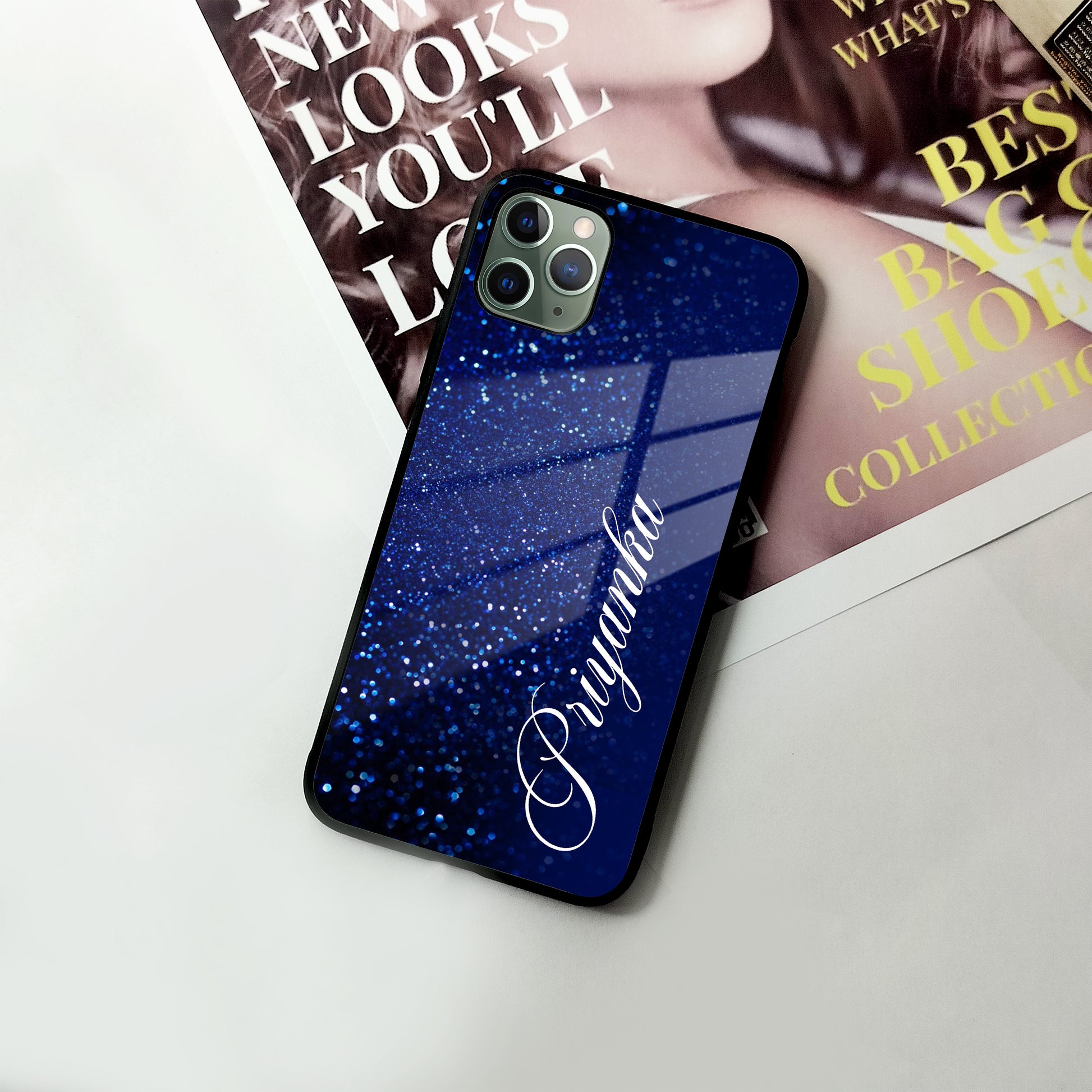 Blue Glitter Customize Glass Case Cover For iPhone ShopOnCliQ