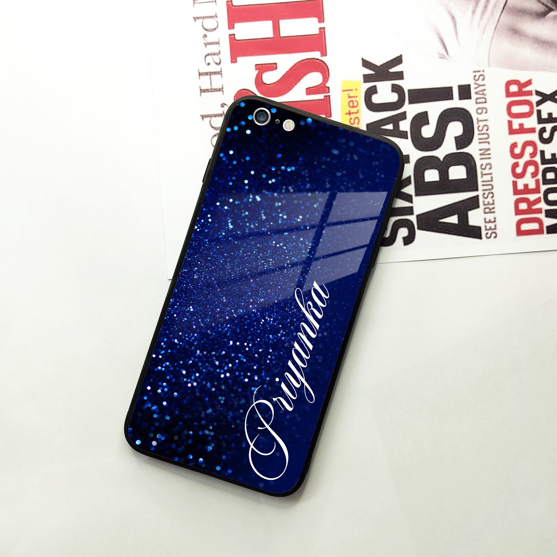 Blue Glitter Customize Glass Case Cover For iPhone ShopOnCliQ